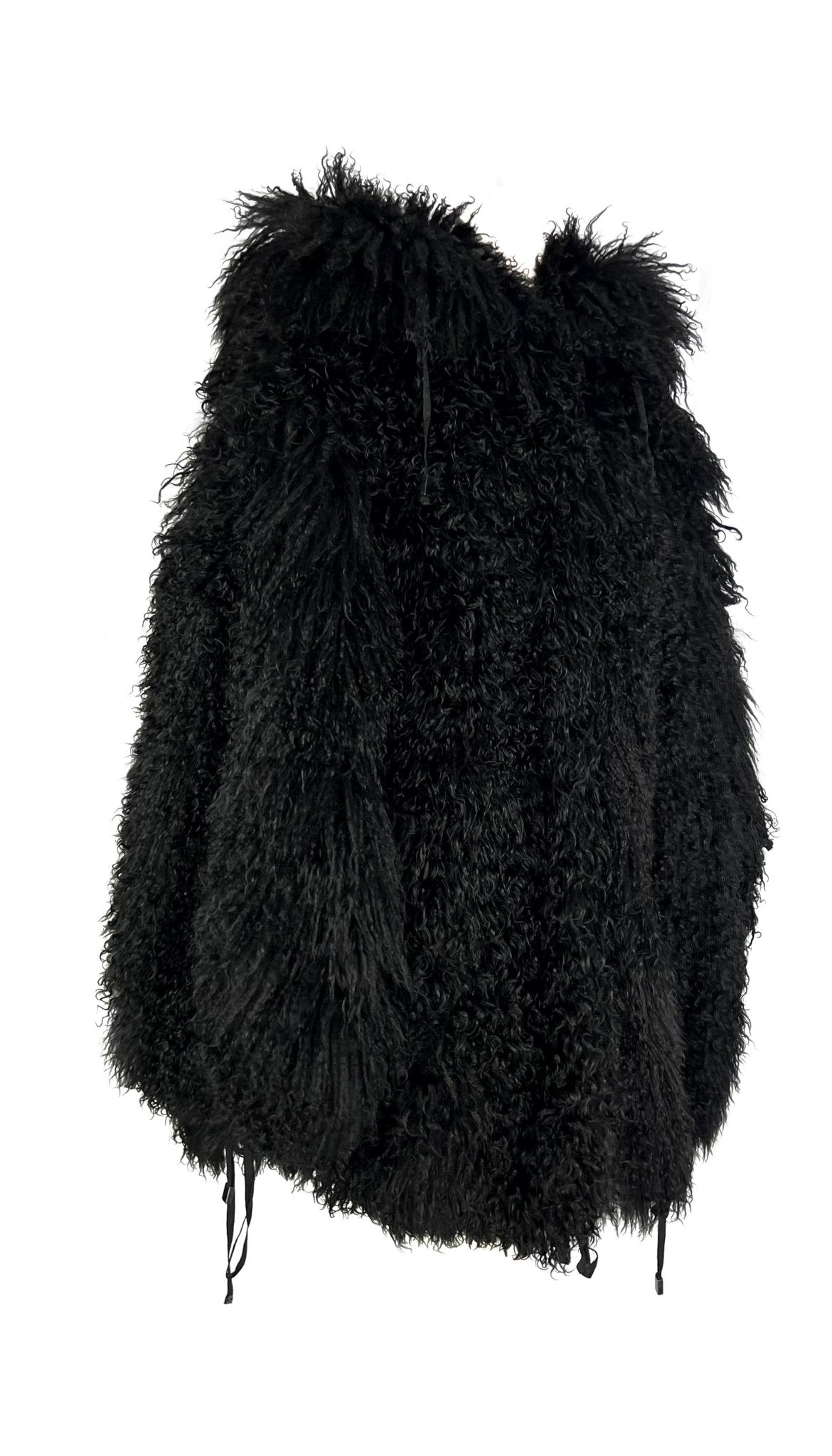 F/W 1992 Claude Montana Runway Oversized Hooded Black Mongolian Lamb Fur Coat - RealList