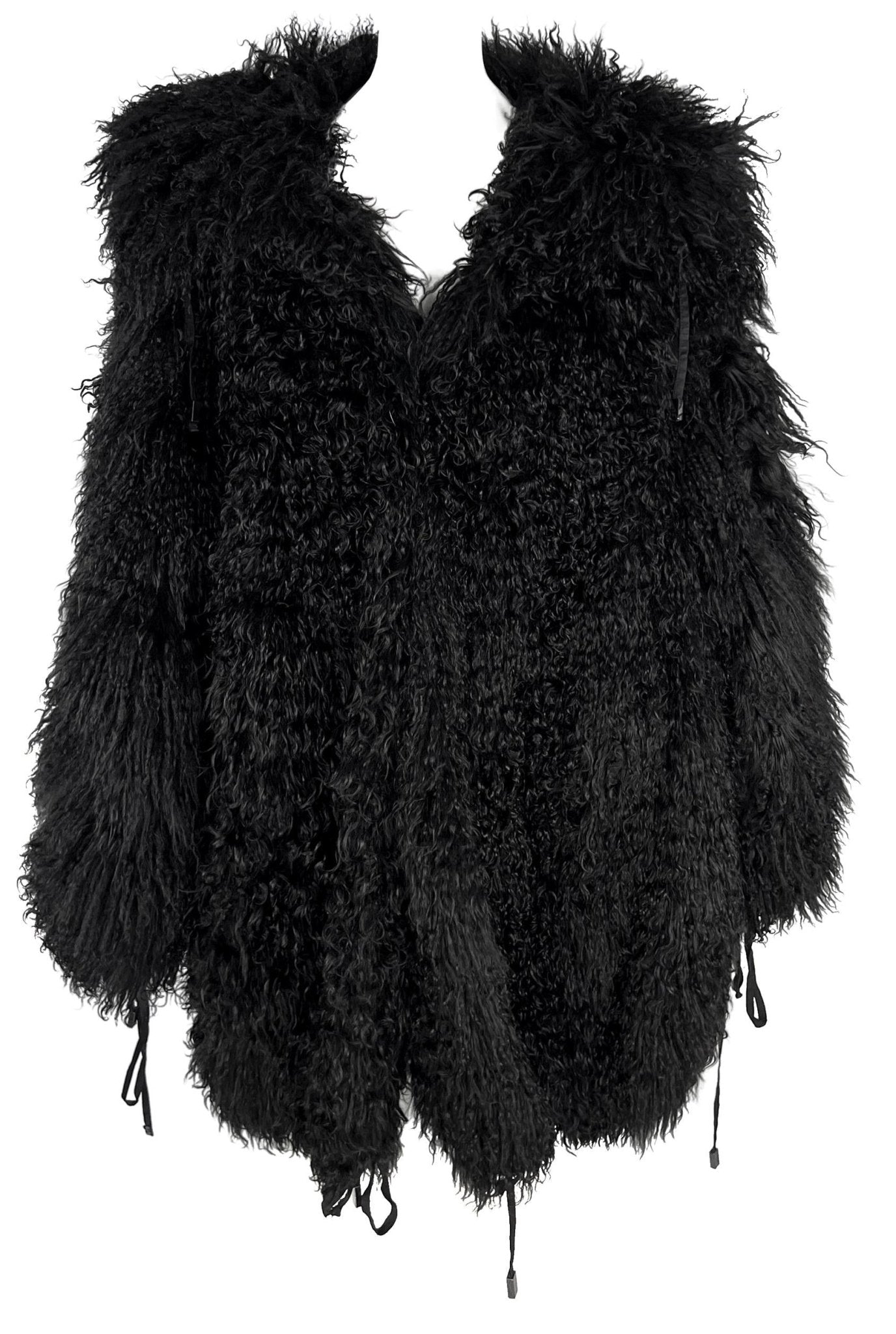 F/W 1992 Claude Montana Runway Oversized Hooded Black Mongolian Lamb Fur Coat - RealList