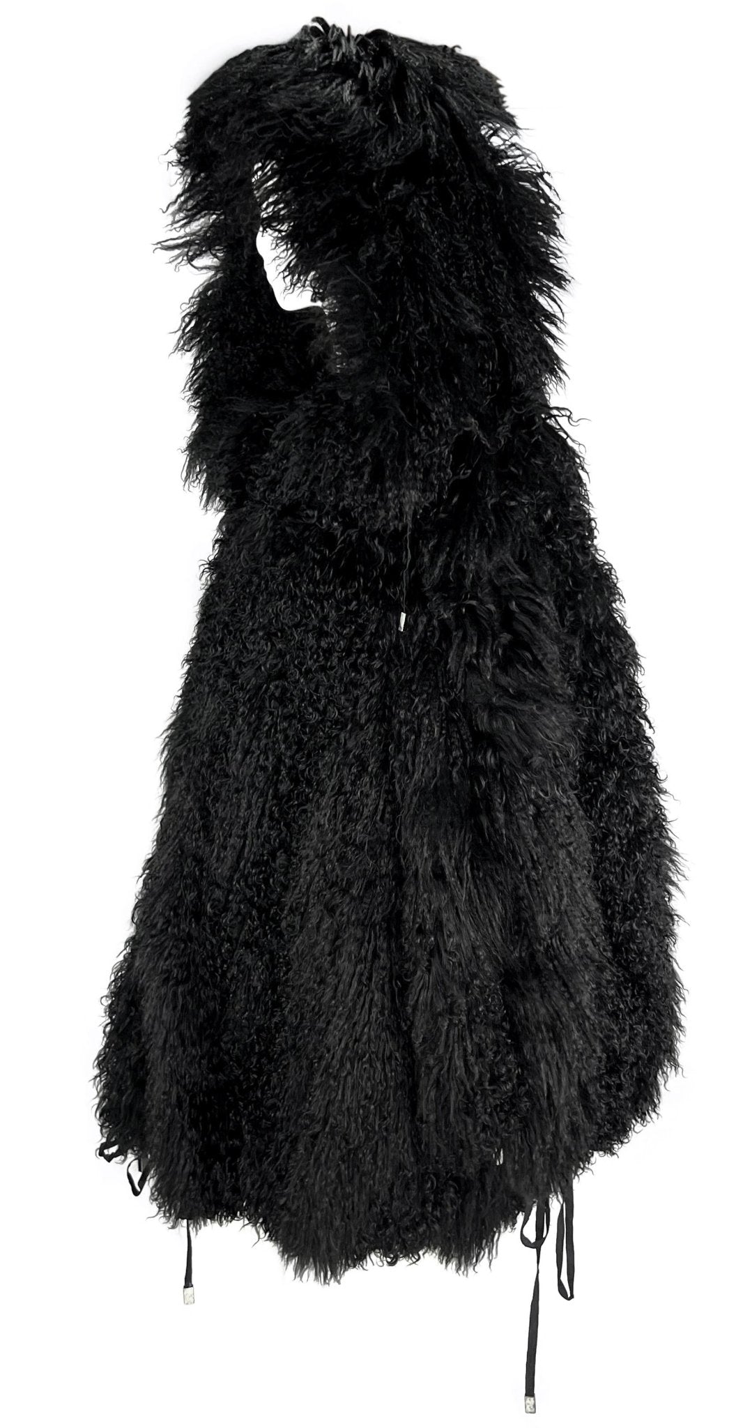 F/W 1992 Claude Montana Runway Oversized Hooded Black Mongolian Lamb Fur Coat - RealList