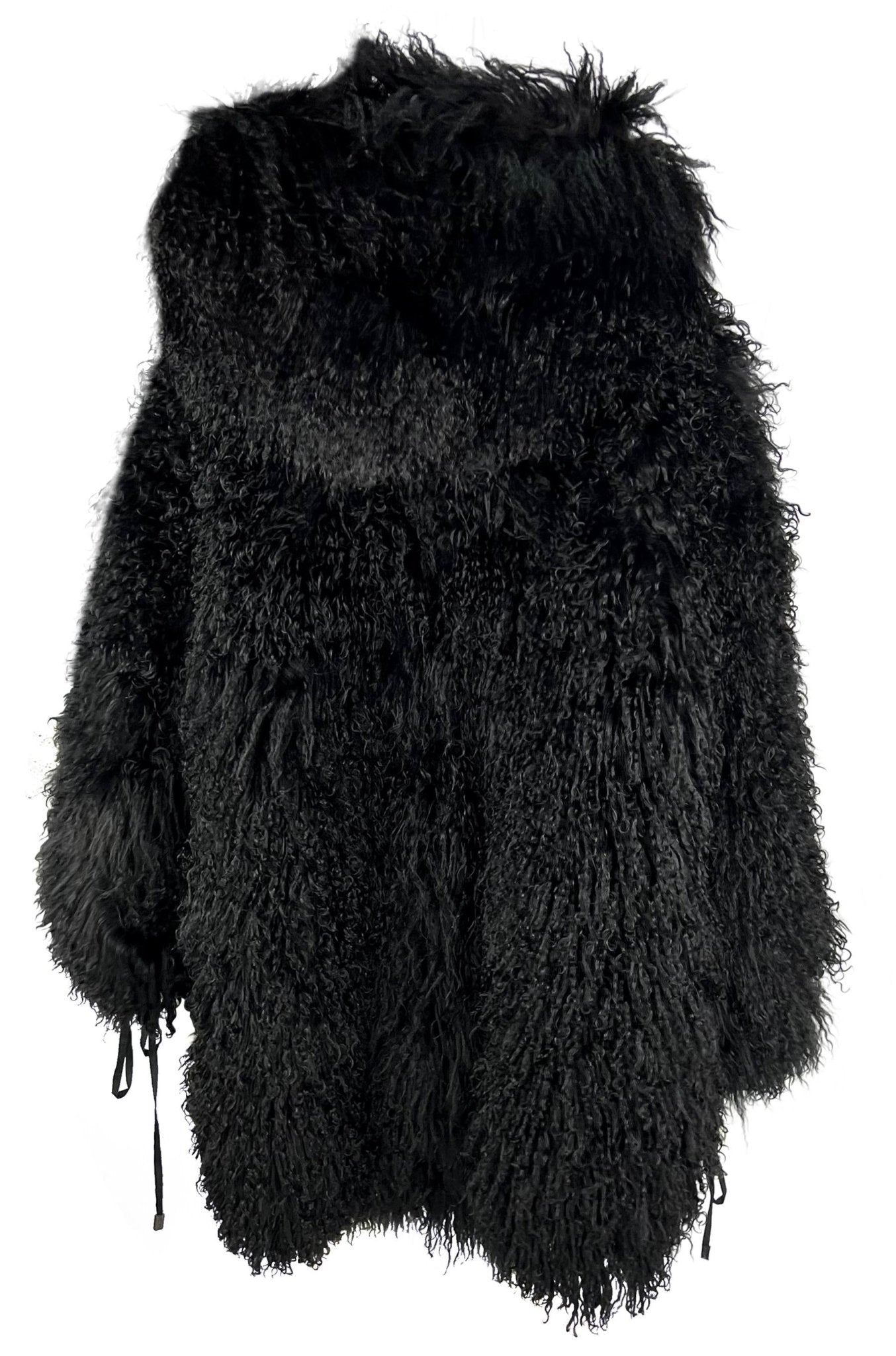 F/W 1992 Claude Montana Runway Oversized Hooded Black Mongolian Lamb Fur Coat - RealList