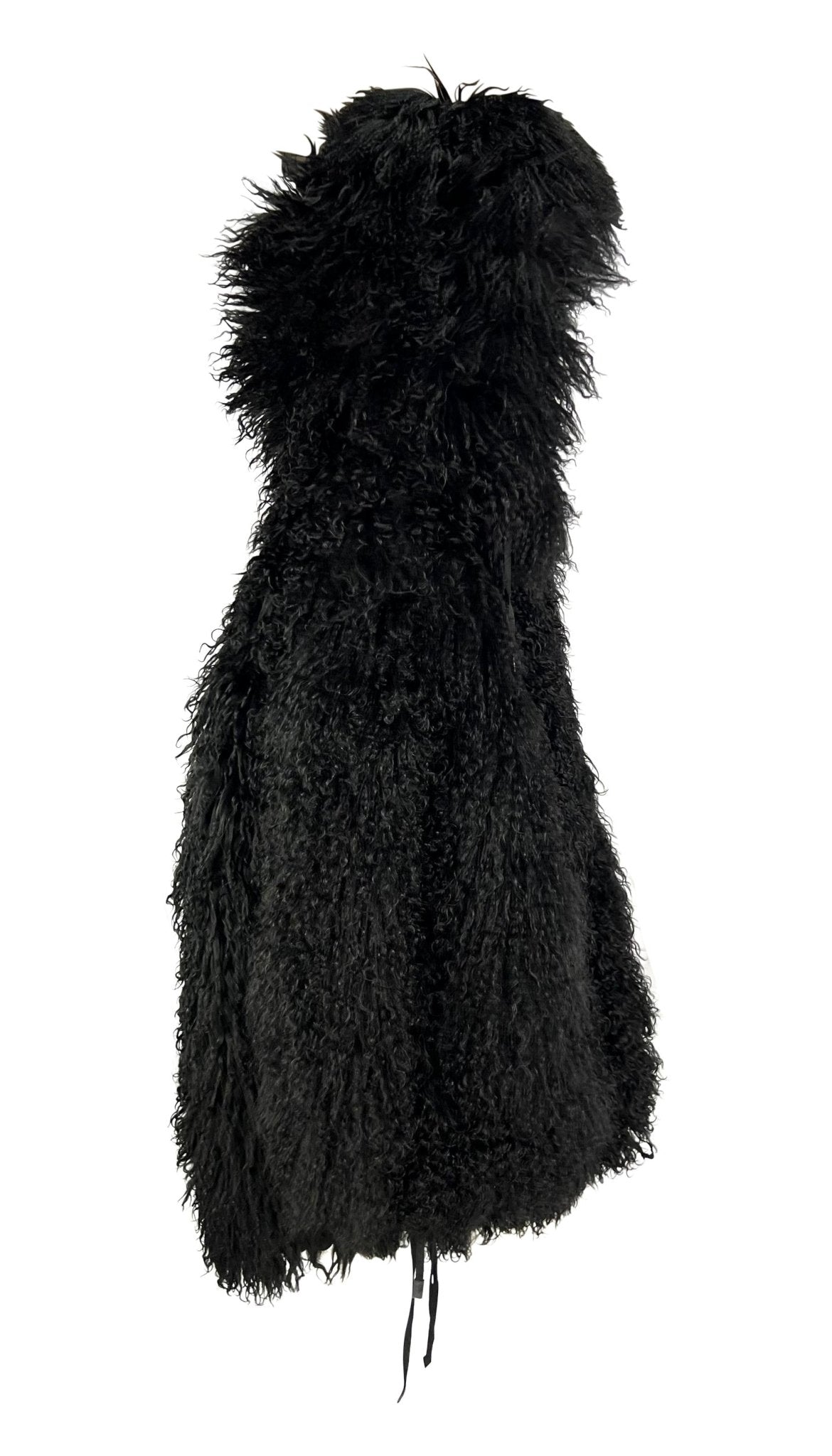 F/W 1992 Claude Montana Runway Oversized Hooded Black Mongolian Lamb Fur Coat - RealList