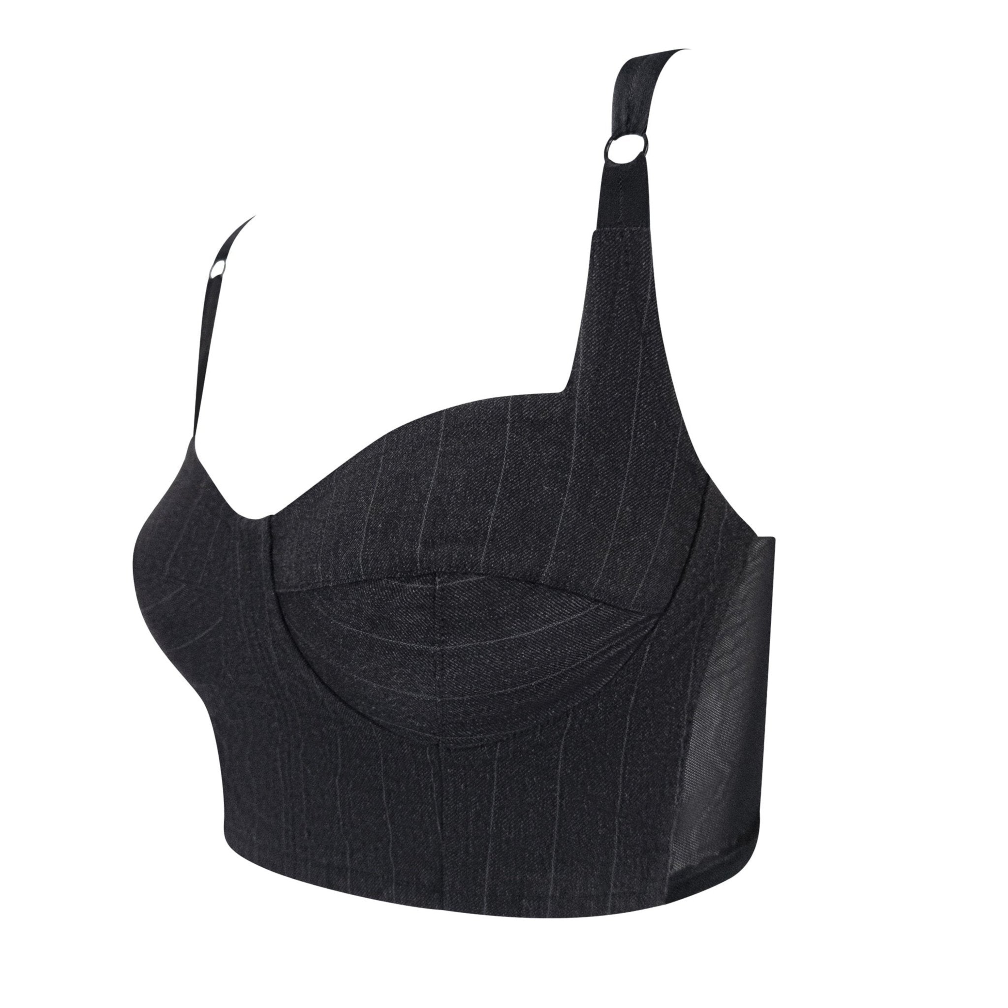 F/W 1992 Dolce & Gabbana Grey Pinstripe Wool Bustier Crop Top - RealList