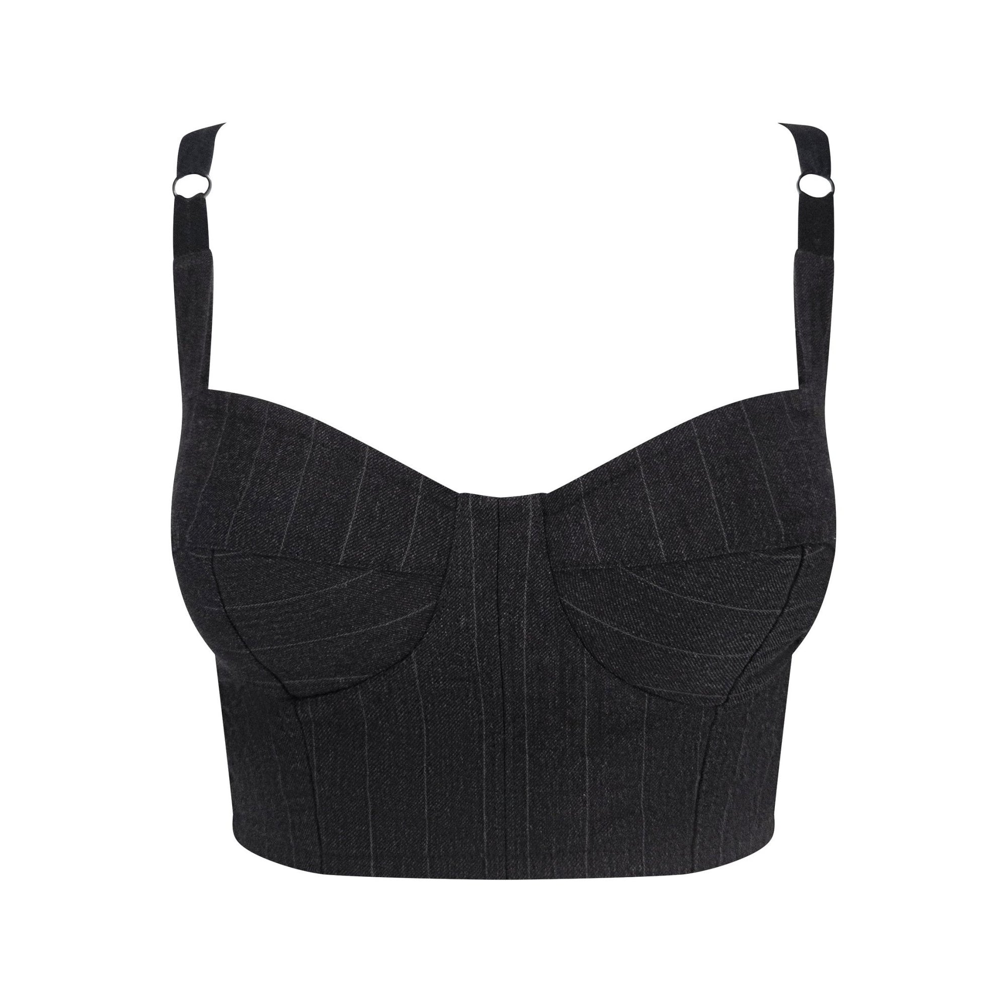 F/W 1992 Dolce & Gabbana Grey Pinstripe Wool Bustier Crop Top - RealList