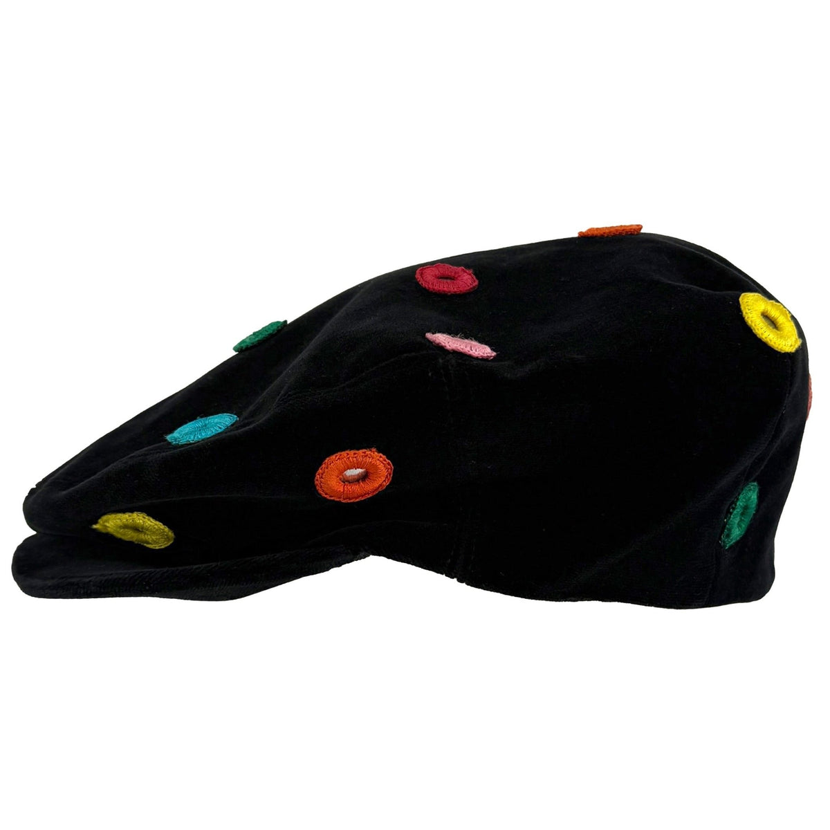 F/W 1992 Dolce & Gabbana Multicolor Mirror Embroidery Black Velvet Paperboy Hat - RealList