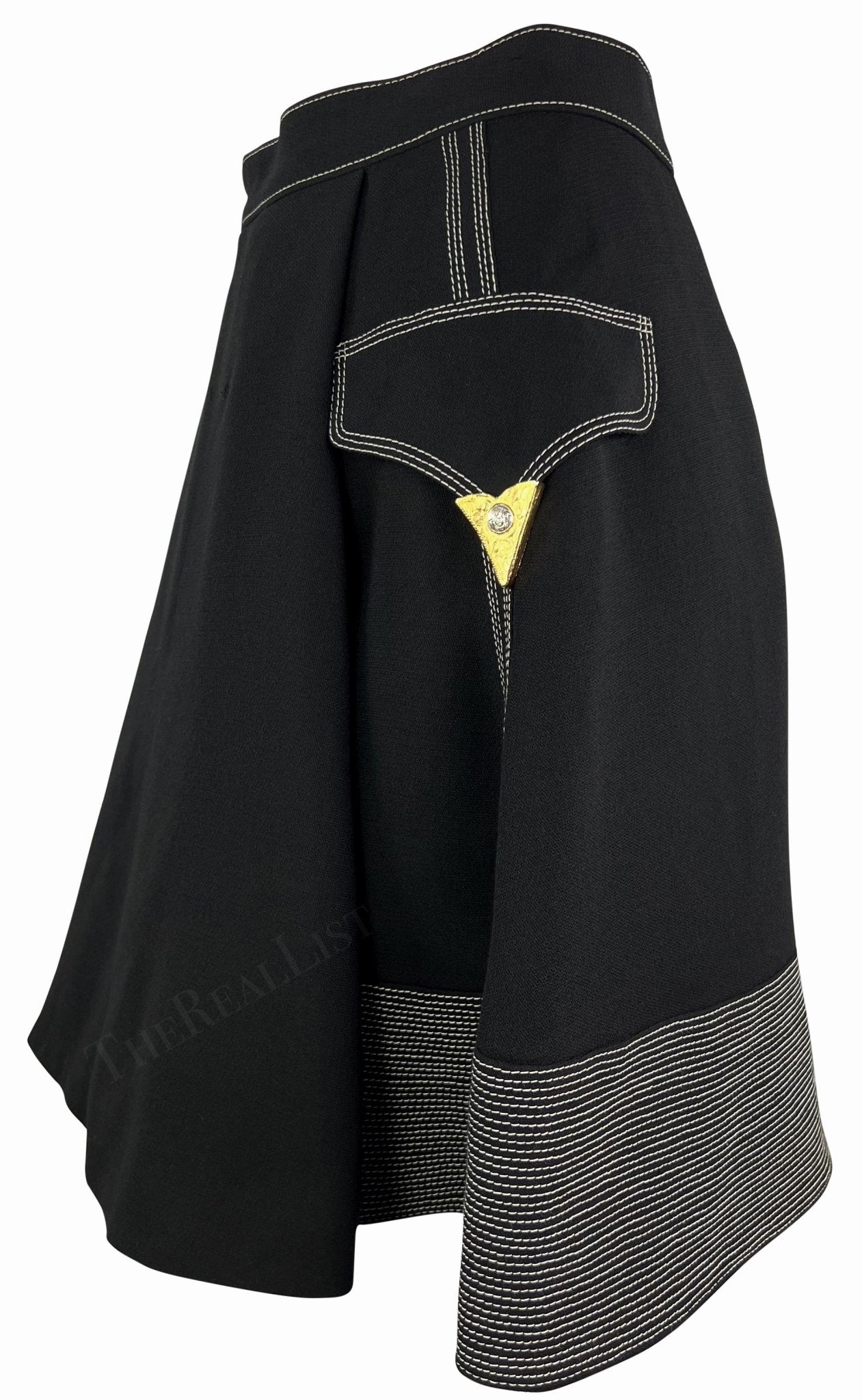 F/W 1992 Gianni Versace Black Gold Tone Medusa Hardware Skirt - RealList