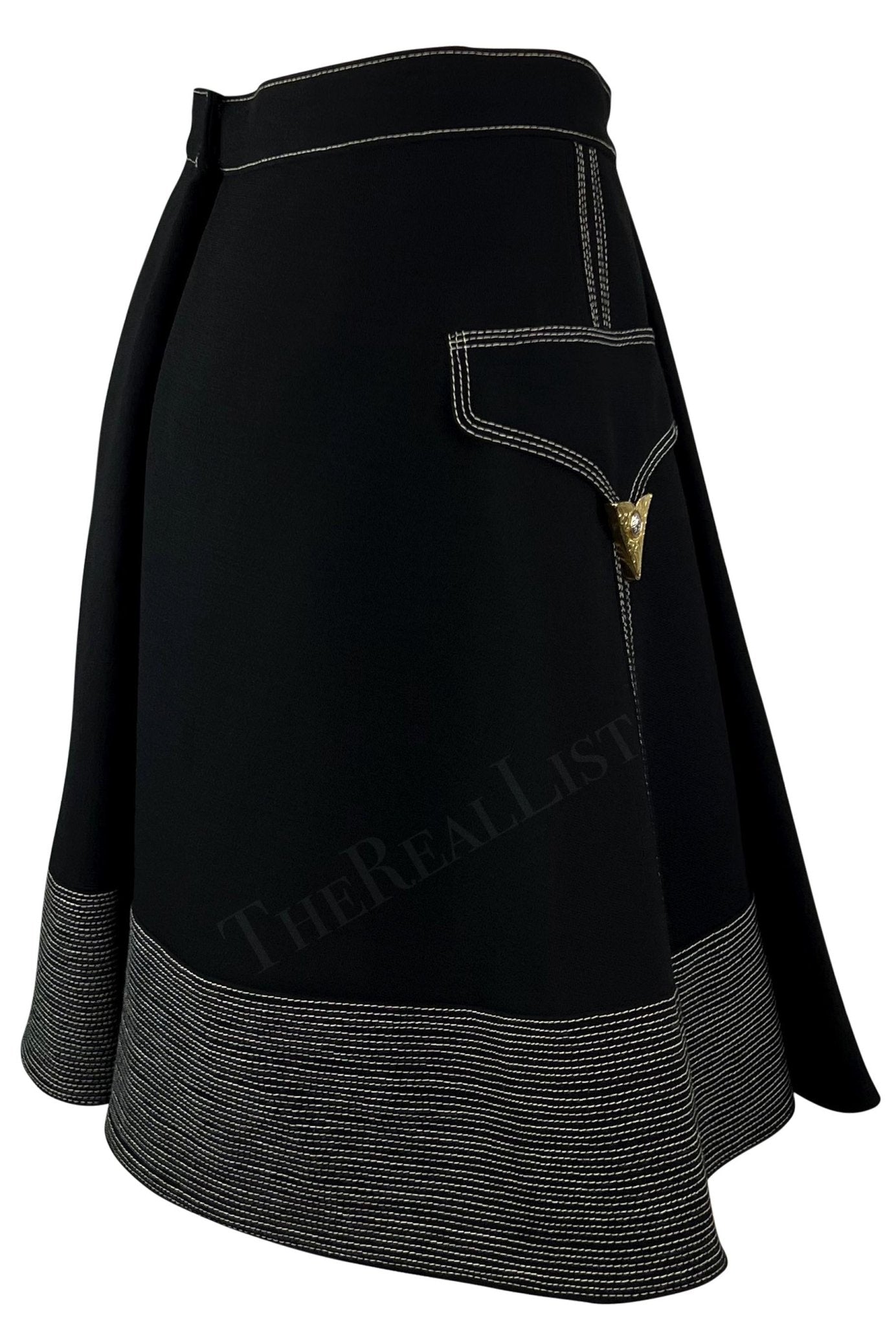 F/W 1992 Gianni Versace Black Gold Tone Medusa Hardware Skirt - RealList