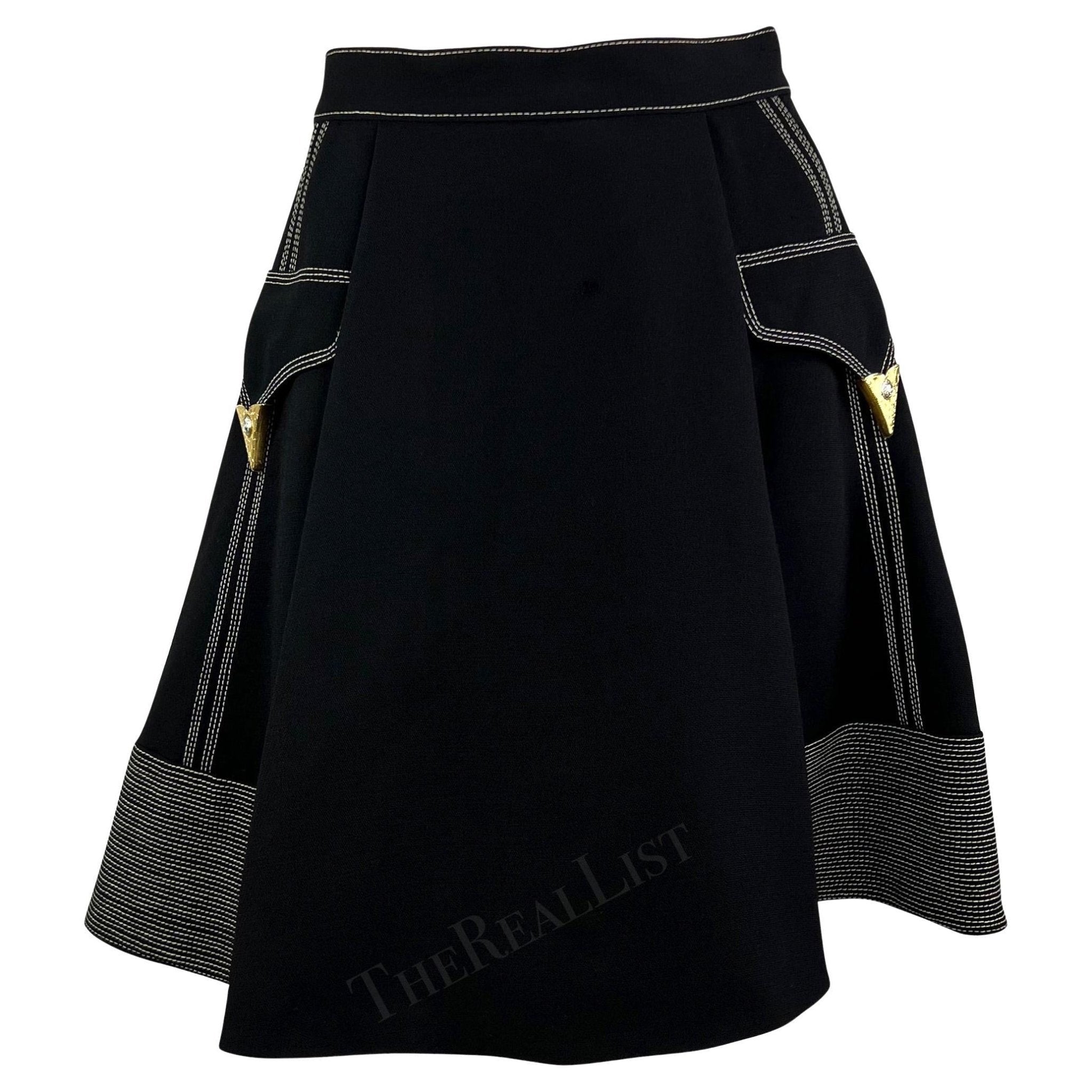 F/W 1992 Gianni Versace Black Gold Tone Medusa Hardware Skirt - RealList