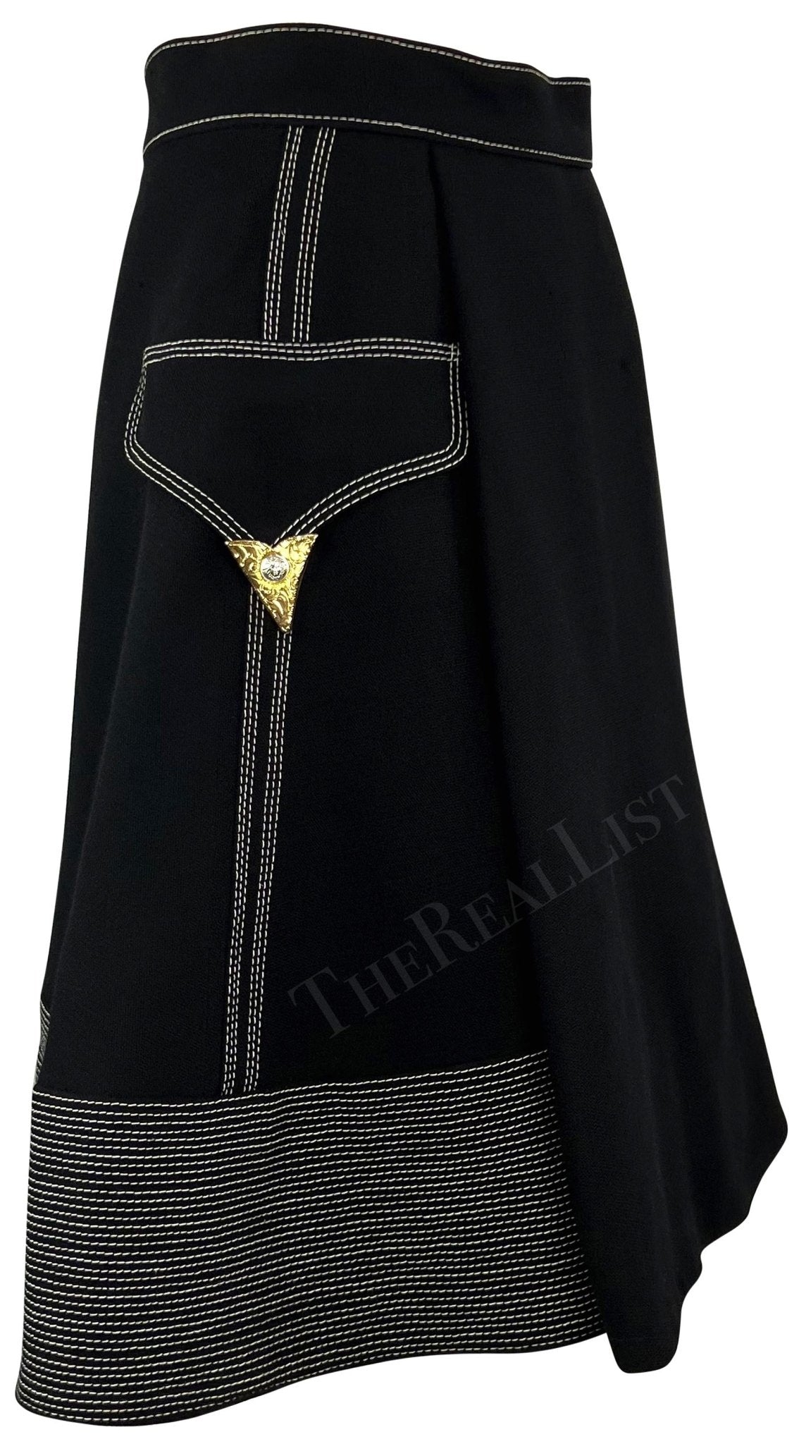 F/W 1992 Gianni Versace Black Gold Tone Medusa Hardware Skirt - RealList