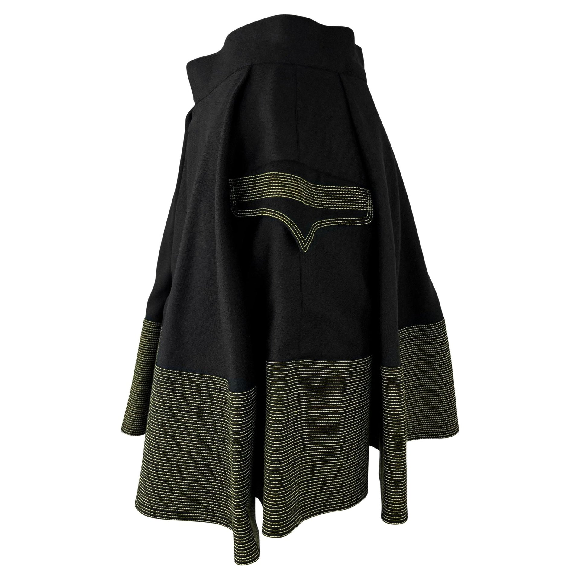 F/W 1992 Gianni Versace Black Wool Yellow Stitching Flared Skirt - RealList