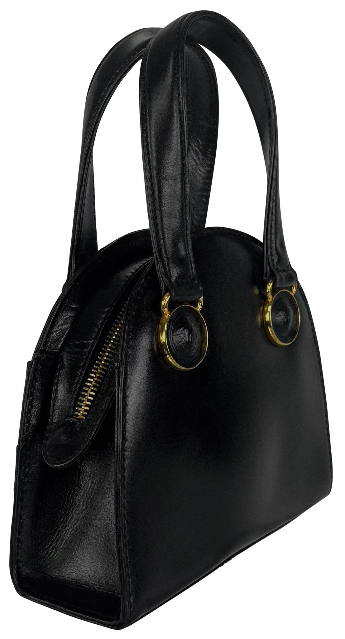 F/W 1992 Gianni Versace Bondage Strap Black Leather Medusa Mini Bag Crossbody - RealList