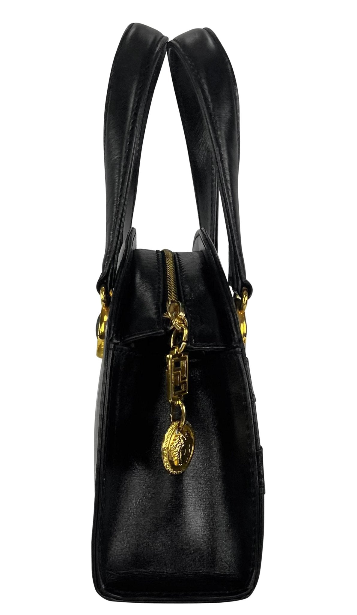 F/W 1992 Gianni Versace Bondage Strap Black Leather Medusa Mini Bag Crossbody - RealList
