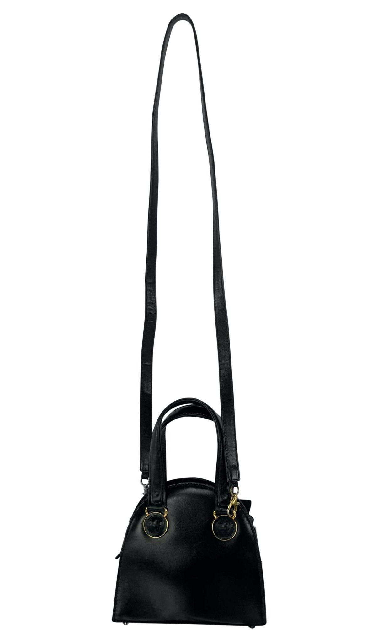 F/W 1992 Gianni Versace Bondage Strap Black Leather Medusa Mini Bag Crossbody - RealList