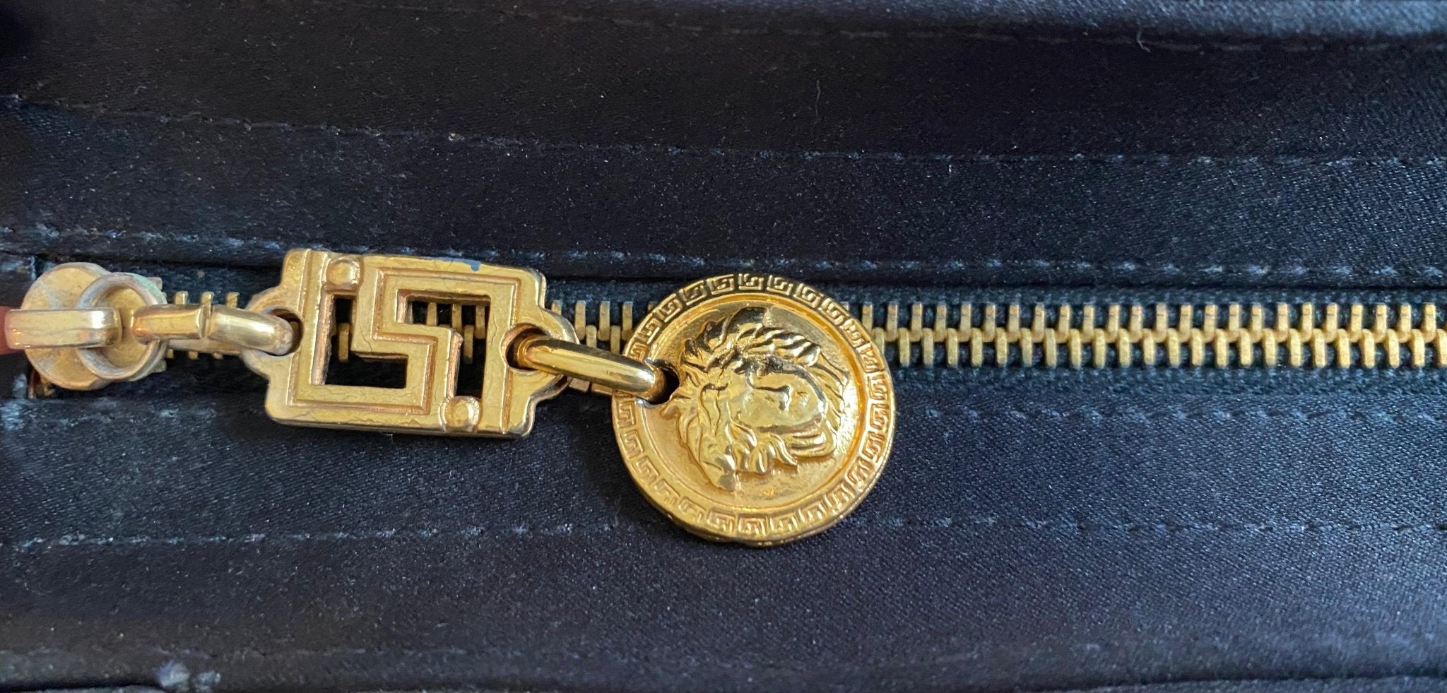 F/W 1992 Gianni Versace Couture Black Satin Gold Rhinestone Medusa Bag - RealList