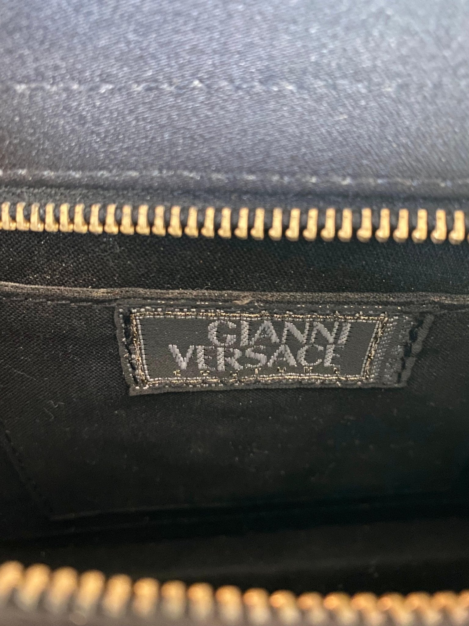 F/W 1992 Gianni Versace Couture Black Satin Gold Rhinestone Medusa Bag - RealList