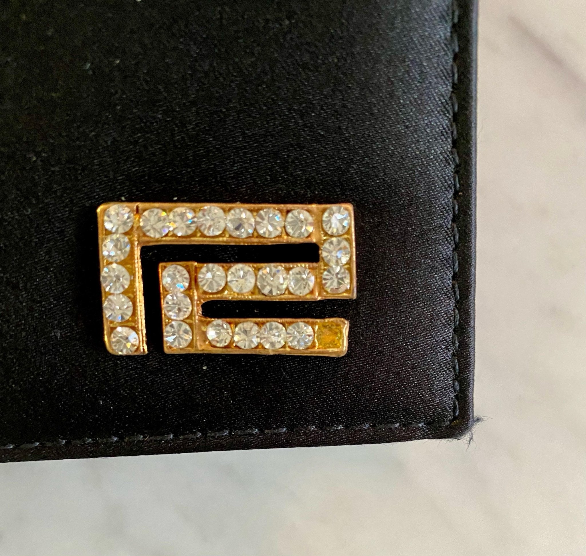 F/W 1992 Gianni Versace Couture Black Satin Gold Rhinestone Medusa Bag - RealList