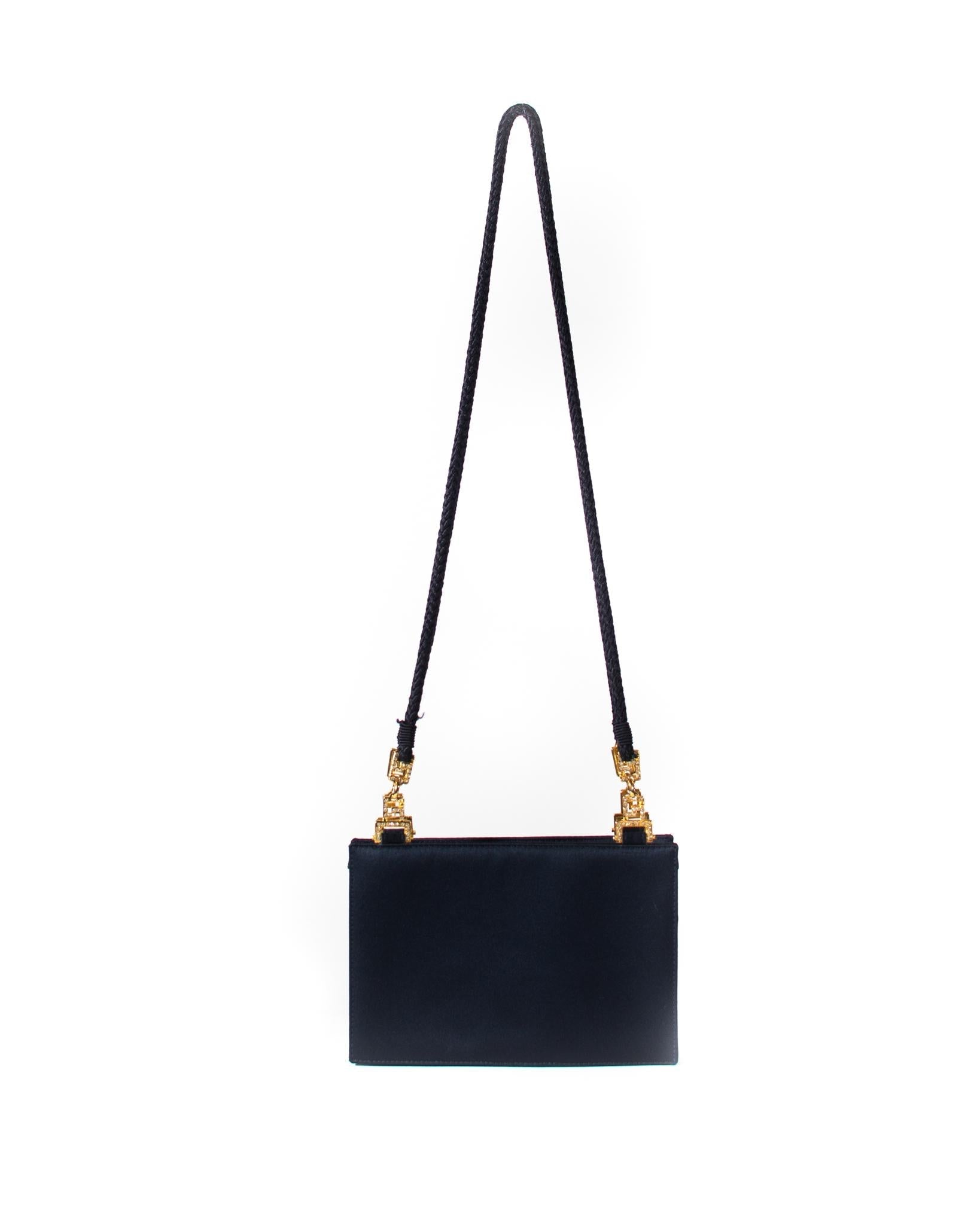 F/W 1992 Gianni Versace Couture Blue Satin Gold and Rhinestone Medusa Bag - RealList