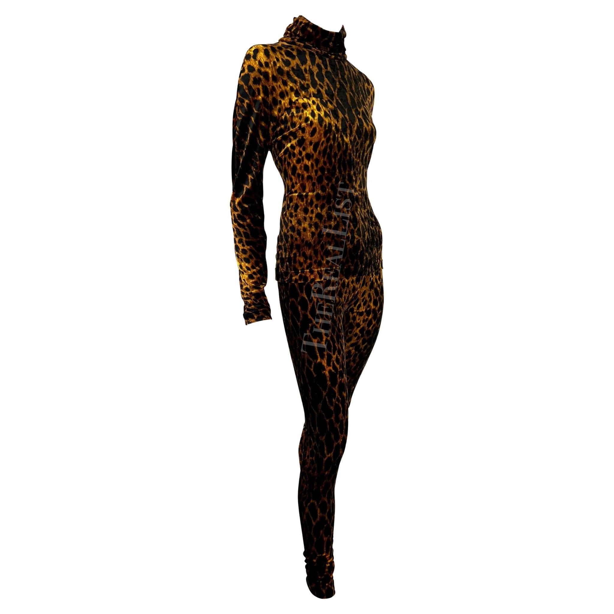 F/W 1992 Gianni Versace Couture Brown Cheetah Print Velvet Pant Set - RealList