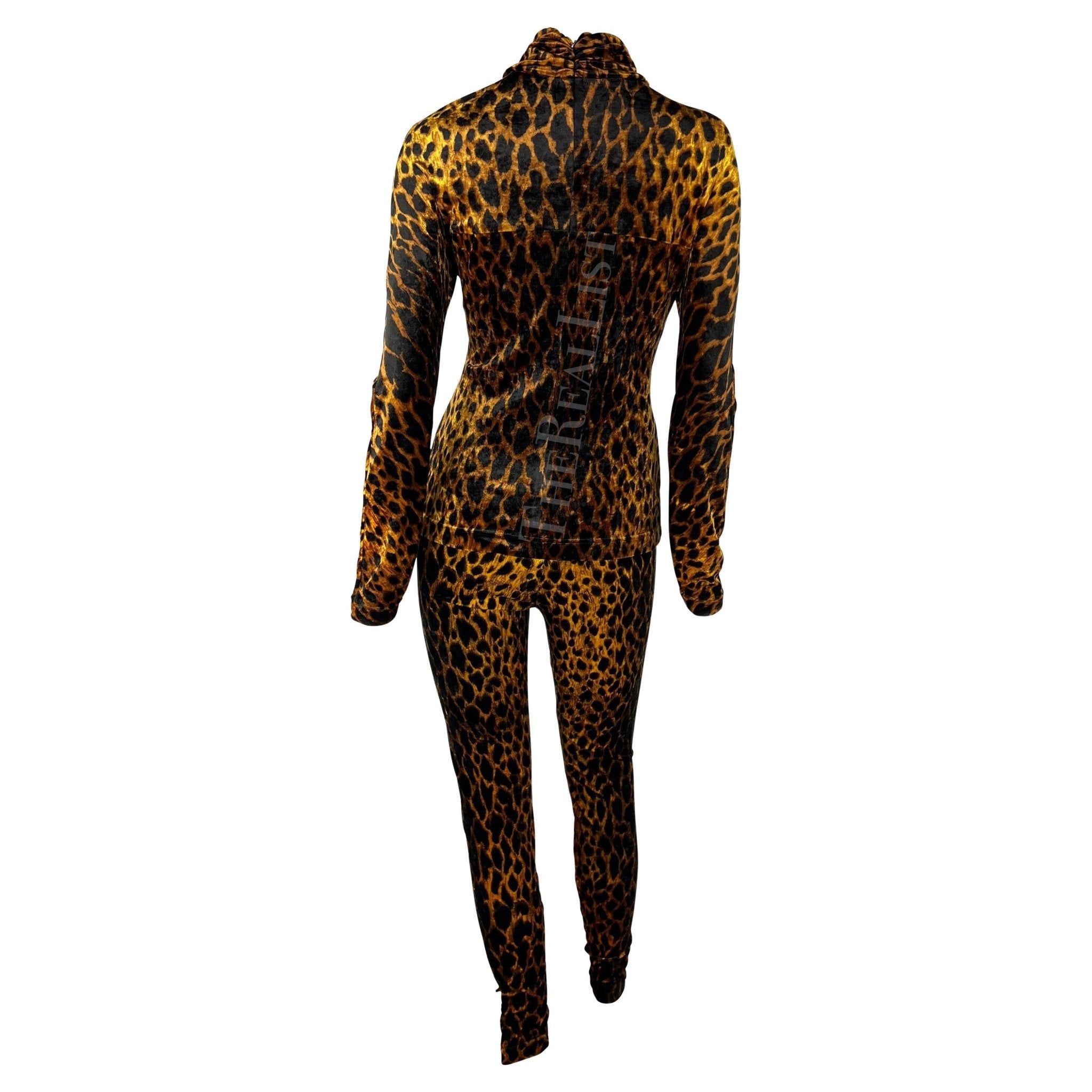 F/W 1992 Gianni Versace Couture Brown Cheetah Print Velvet Pant Set - RealList