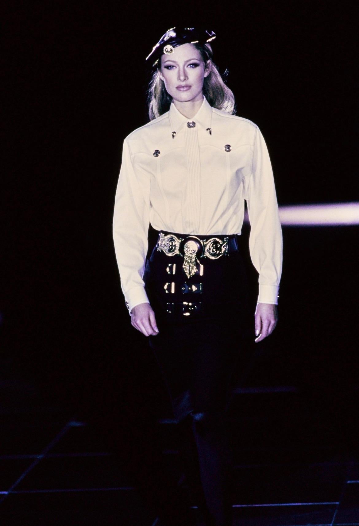 F/W 1992 Gianni Versace Couture 'Miss S&M' Runway Bondage Buckle Wool Skirt - RealList