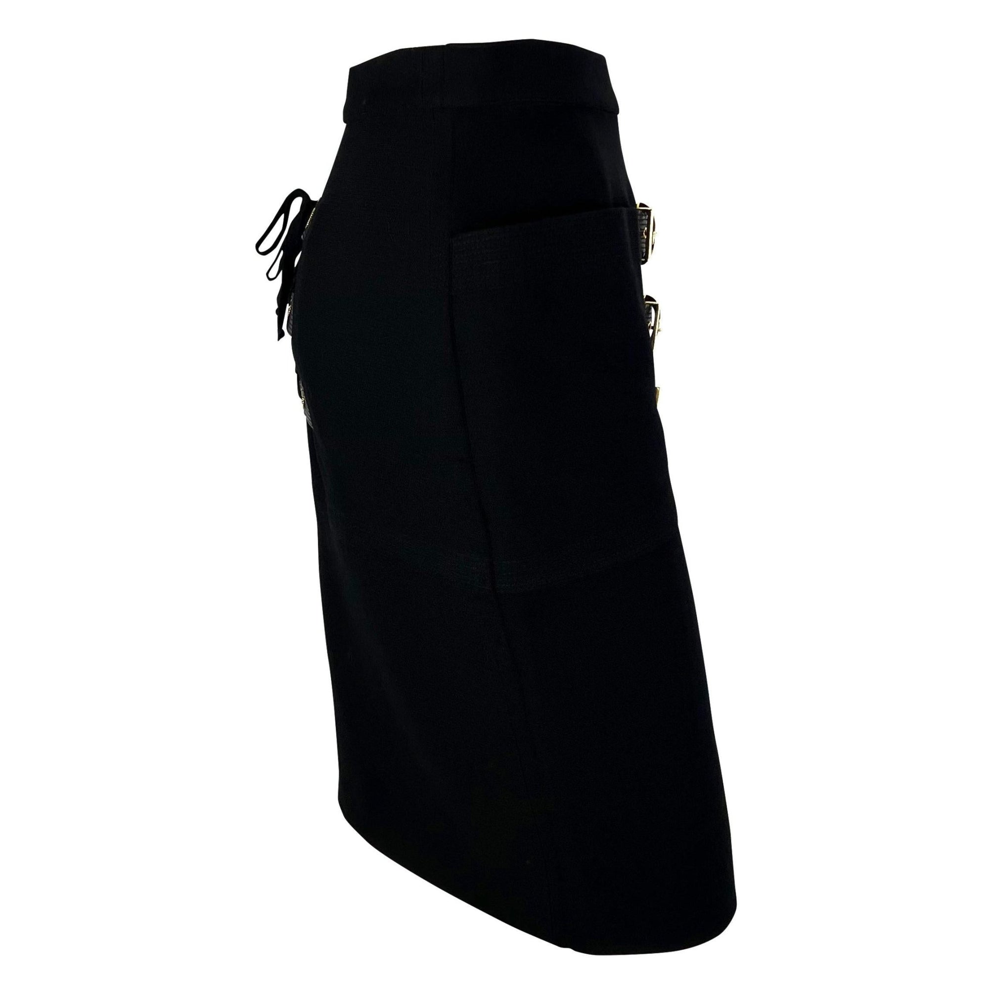 F/W 1992 Gianni Versace Couture 'Miss S&M' Runway Bondage Buckle Wool Skirt - RealList