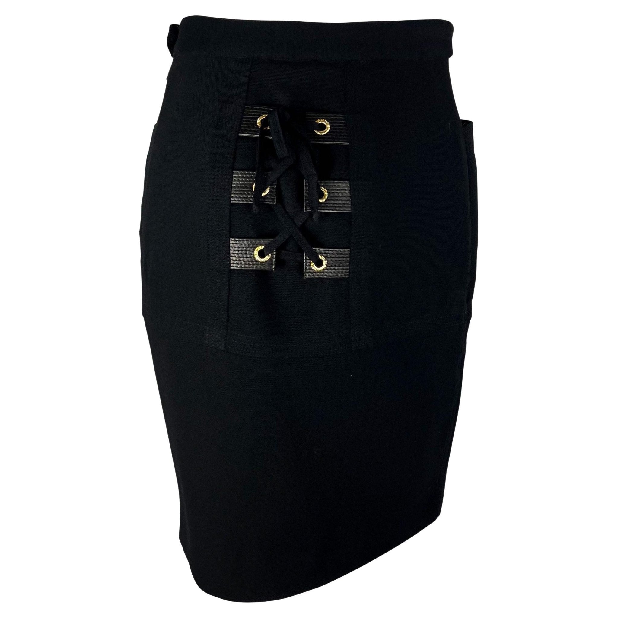 F/W 1992 Gianni Versace Couture 'Miss S&M' Runway Bondage Buckle Wool Skirt - RealList