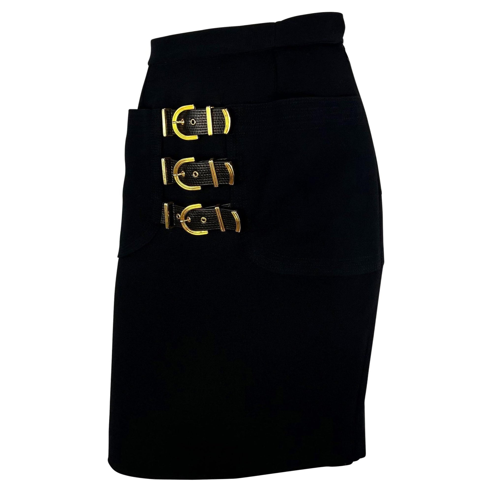 F/W 1992 Gianni Versace Couture 'Miss S&M' Runway Bondage Buckle Wool Skirt - RealList