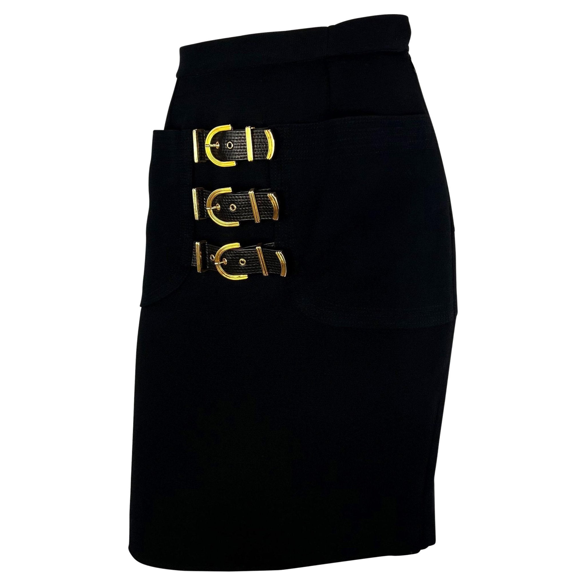F/W 1992 Gianni Versace Couture 'Miss S&M' Runway Bondage Buckle Wool Skirt - RealList