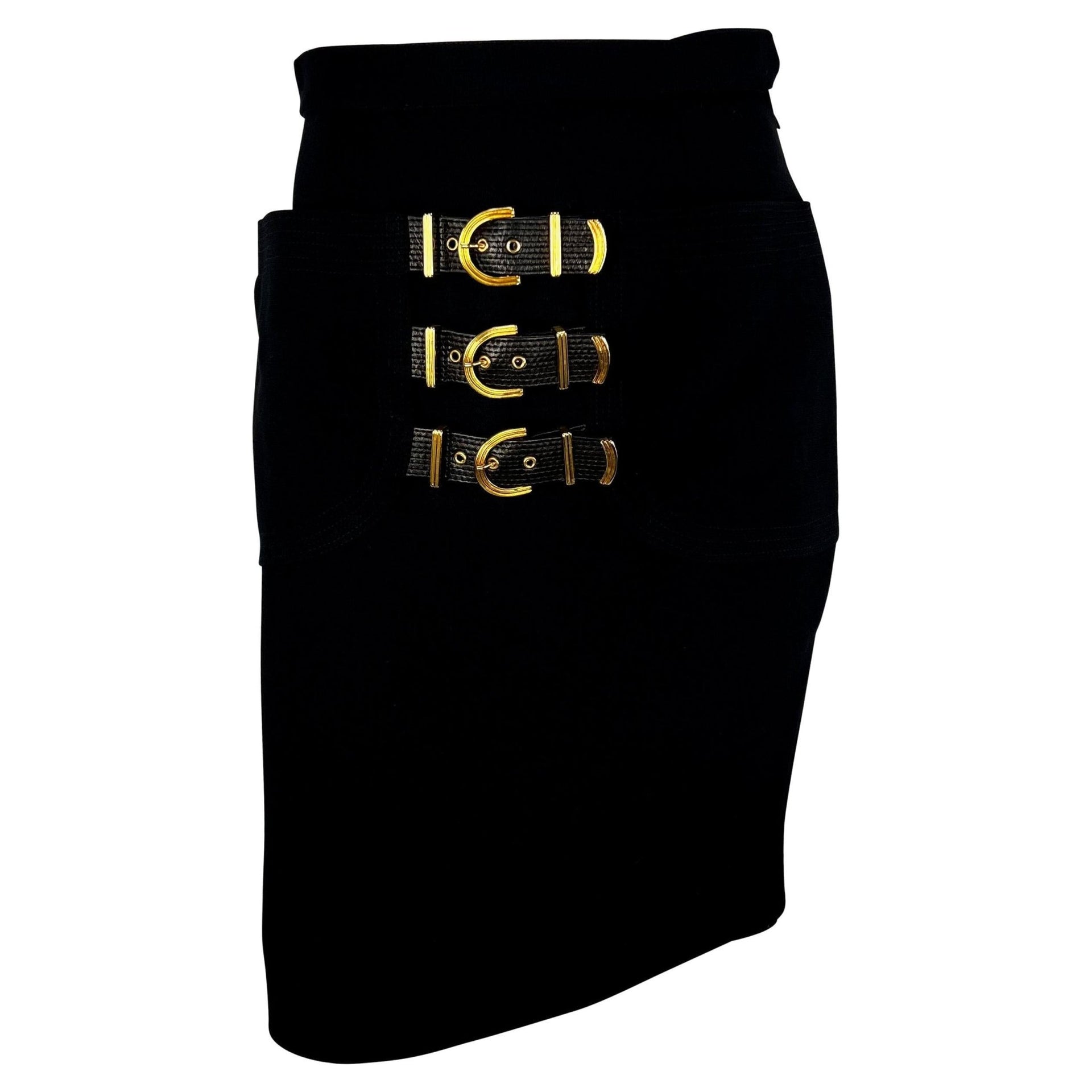 F/W 1992 Gianni Versace Couture 'Miss S&M' Runway Bondage Buckle Wool Skirt - RealList