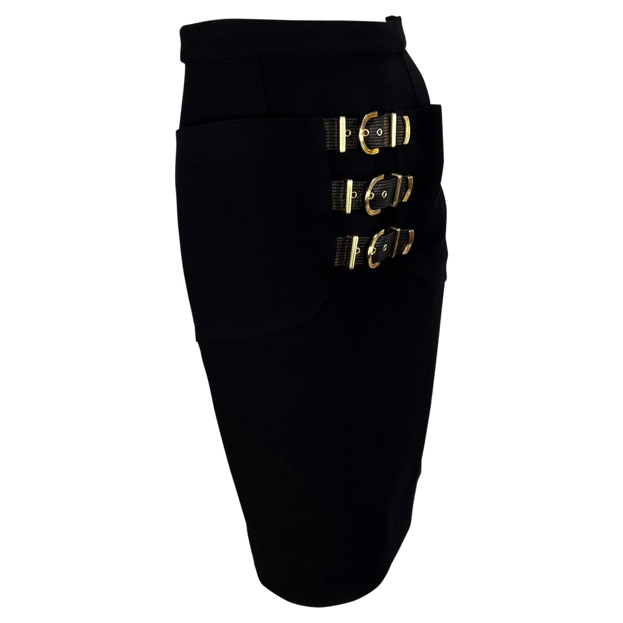 F/W 1992 Gianni Versace Couture 'Miss S&M' Runway Bondage Buckle Wool Skirt - RealList