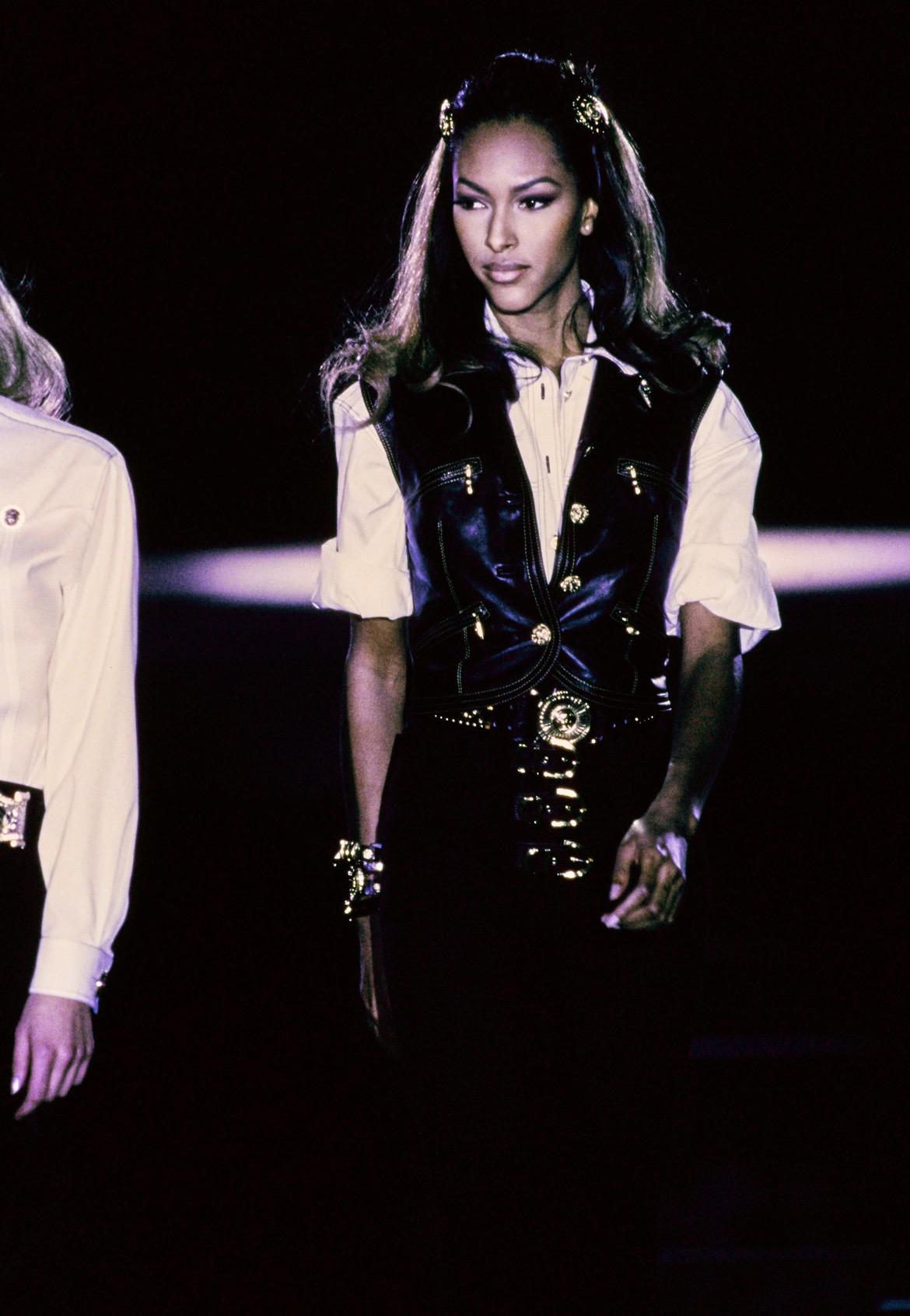 F/W 1992 Gianni Versace Couture 'Miss S&M' Runway Bondage Buckle Wool Skirt - RealList