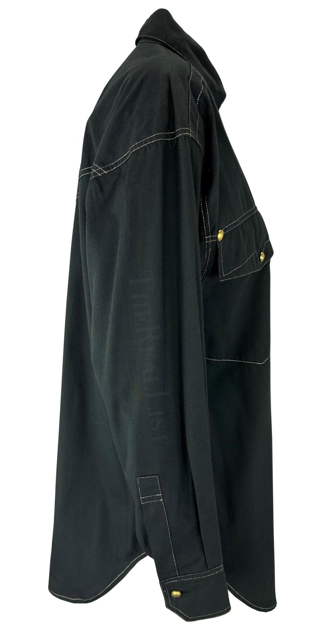 F/W 1992 Gianni Versace Gold Medusa Logo Black Western Style Button Up Shirt - RealList