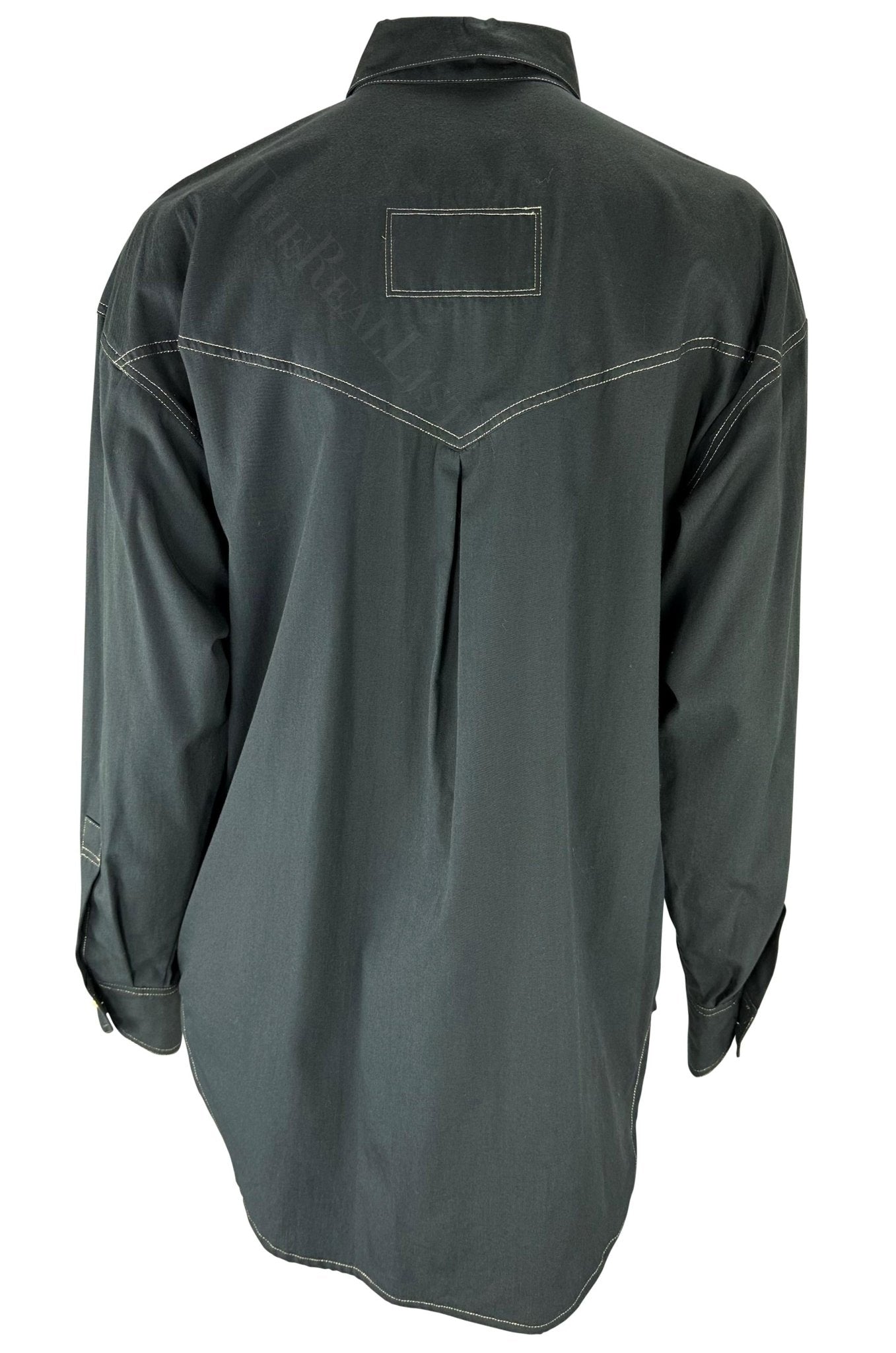 F/W 1992 Gianni Versace Gold Medusa Logo Black Western Style Button Up Shirt - RealList