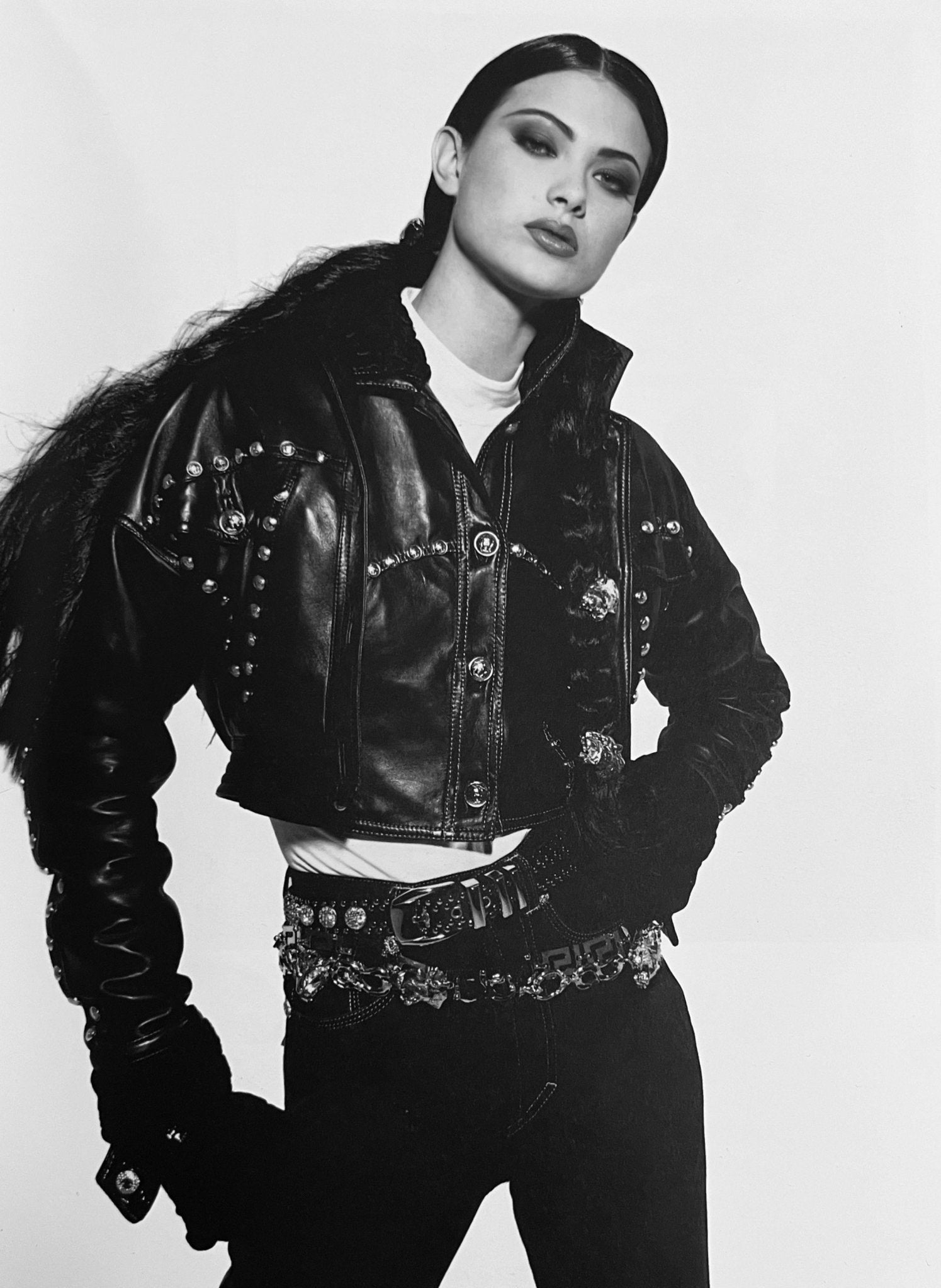 F/W 1992 Gianni Versace Gold Tone Metal Rhinestone Jaguar Motif Chain Belt - RealList