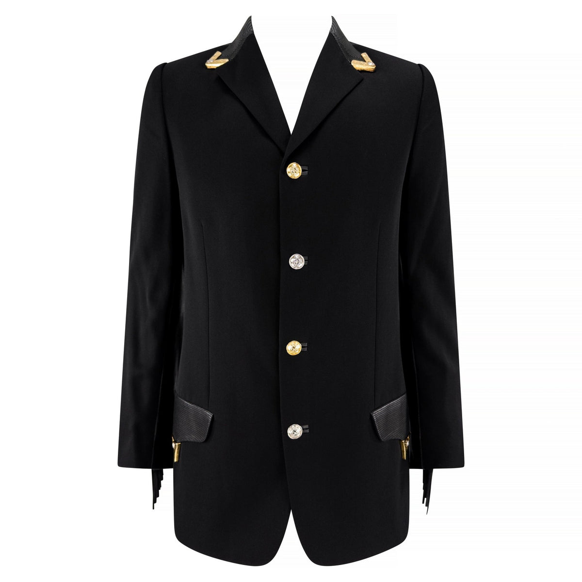 F/W 1992 Gianni Versace Men's Black Leather Fringe Medusa Western Blazer Jacket - RealList
