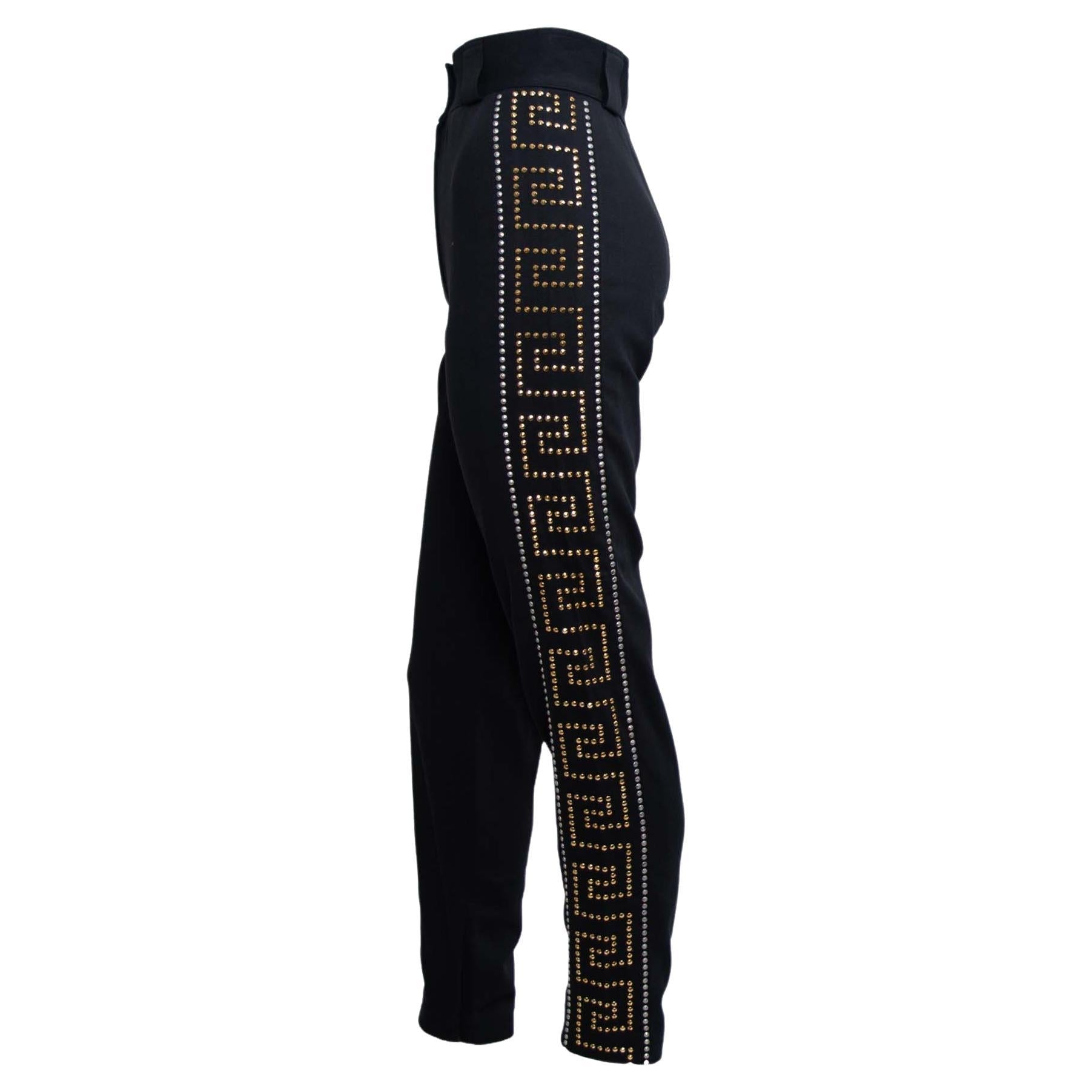 F/W 1992 Gianni Versace 'Miss S&M' Greek Key Studded High - Waisted Pants - RealList