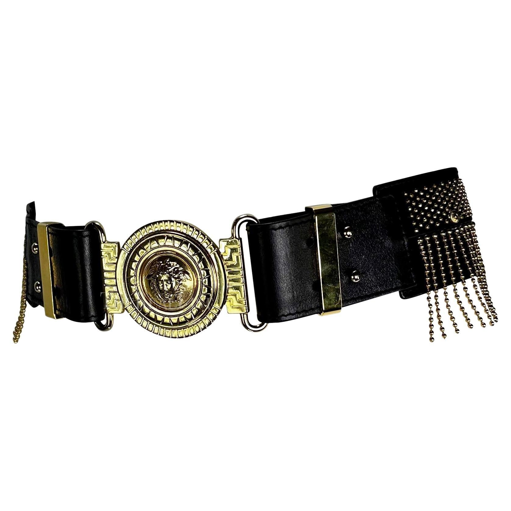 F/W 1992 Gianni Versace "Miss S&M" Medusa Bondage Gold Chain Fringe Large Belt - RealList