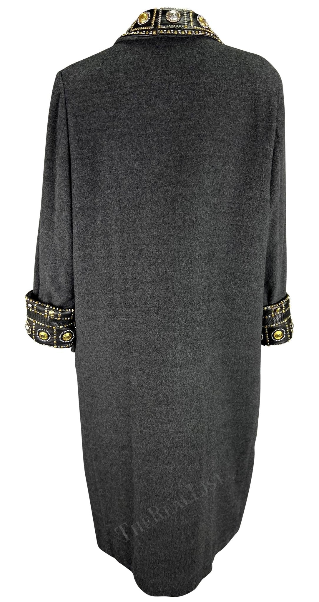 F/W 1992 Gianni Versace 'Miss S&M' Runway Studded Leather Trim Wool Trench Coat - RealList