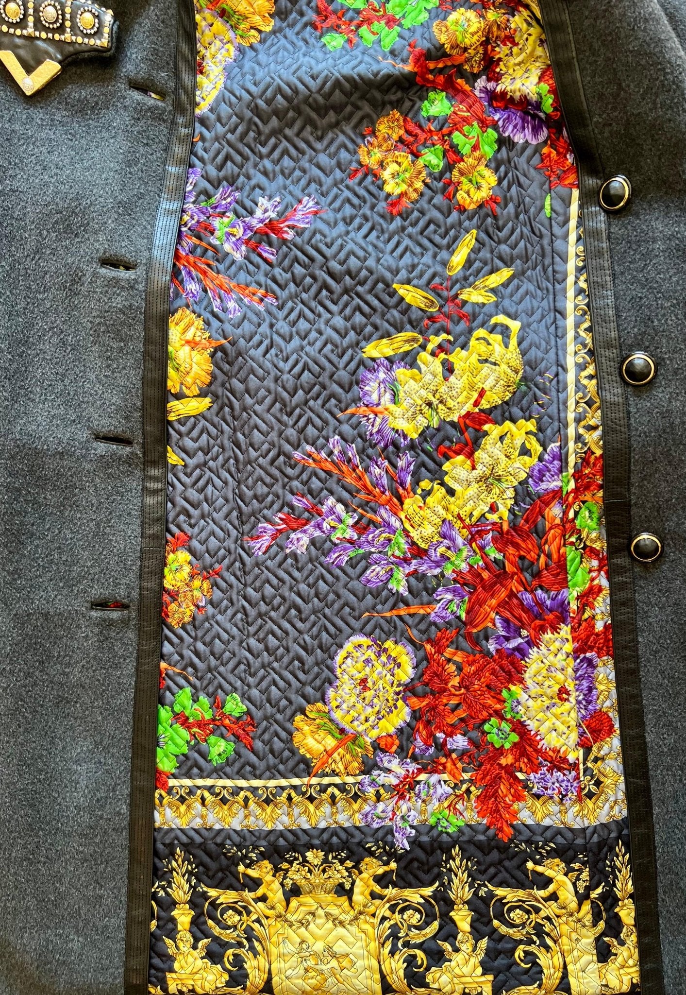 F/W 1992 Gianni Versace 'Miss S&M' Runway Studded Leather Trim Wool Trench Coat - RealList