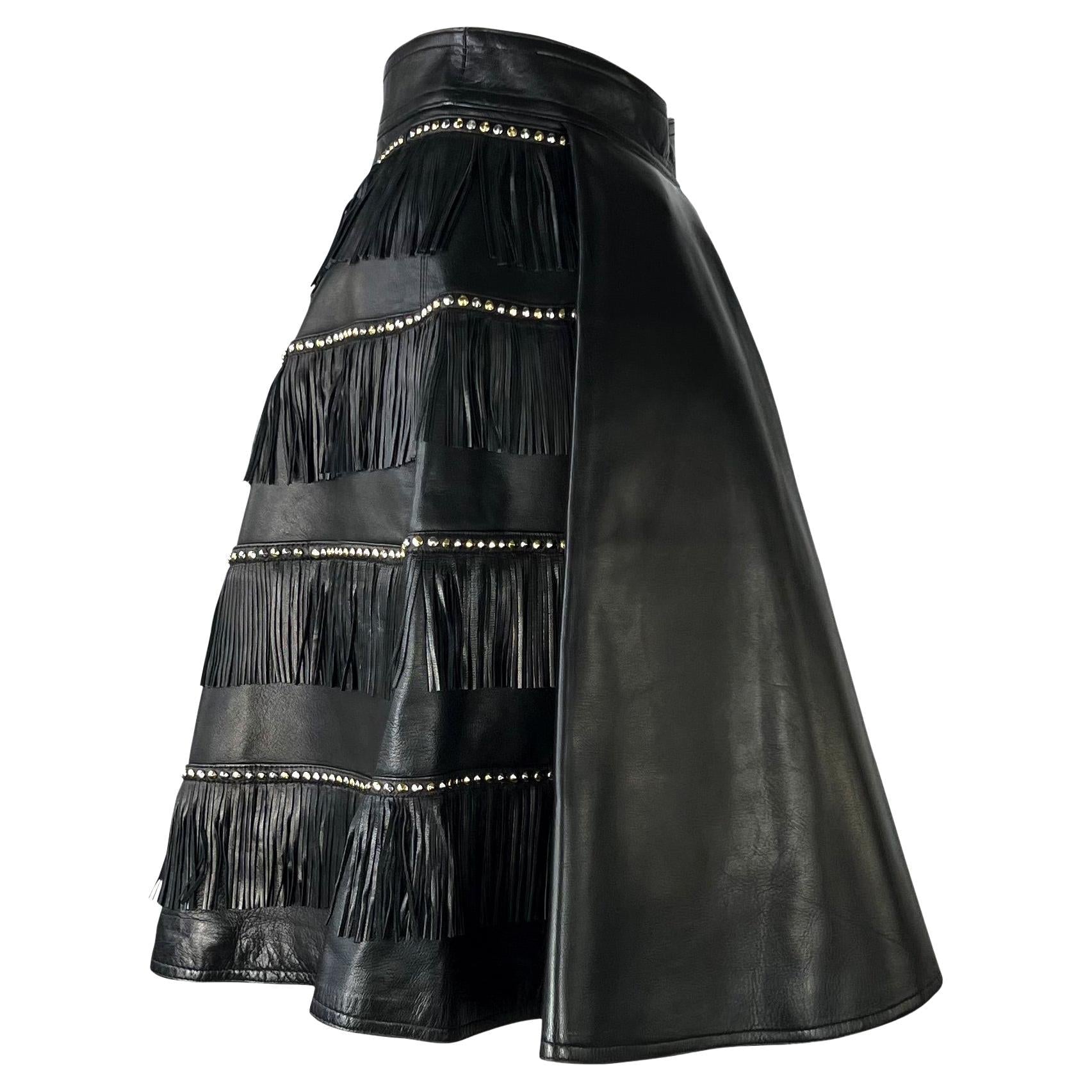 F/W 1992 Gianni Versace 'Miss S&M' Studded Leather Fringe Bondage A - Line Skirt - RealList
