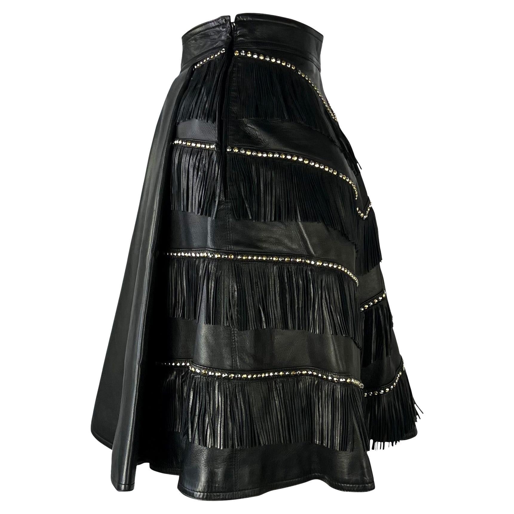 F/W 1992 Gianni Versace 'Miss S&M' Studded Leather Fringe Bondage A - Line Skirt - RealList