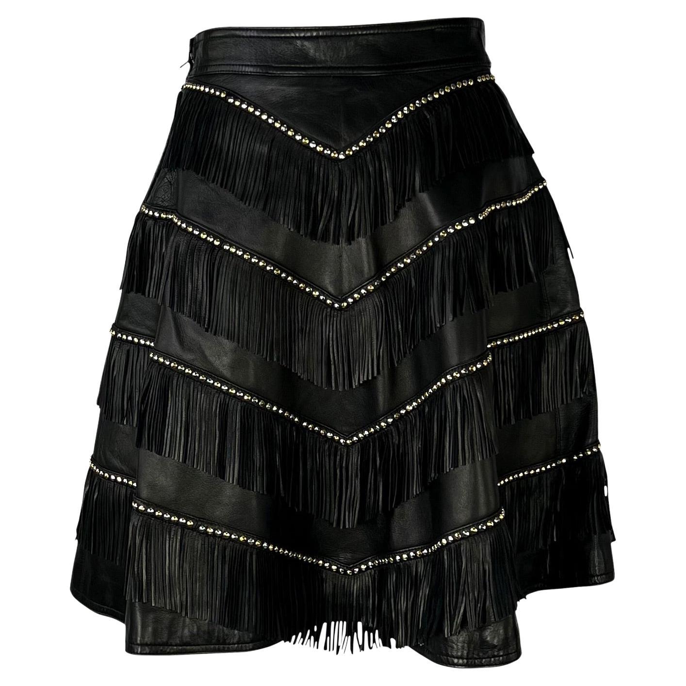 F/W 1992 Gianni Versace 'Miss S&M' Studded Leather Fringe Bondage A - Line Skirt - RealList