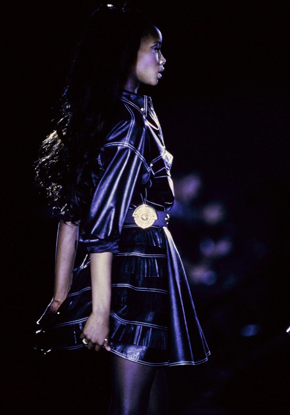 F/W 1992 Gianni Versace 'Miss S&M' Studded Leather Fringe Bondage A - Line Skirt - RealList