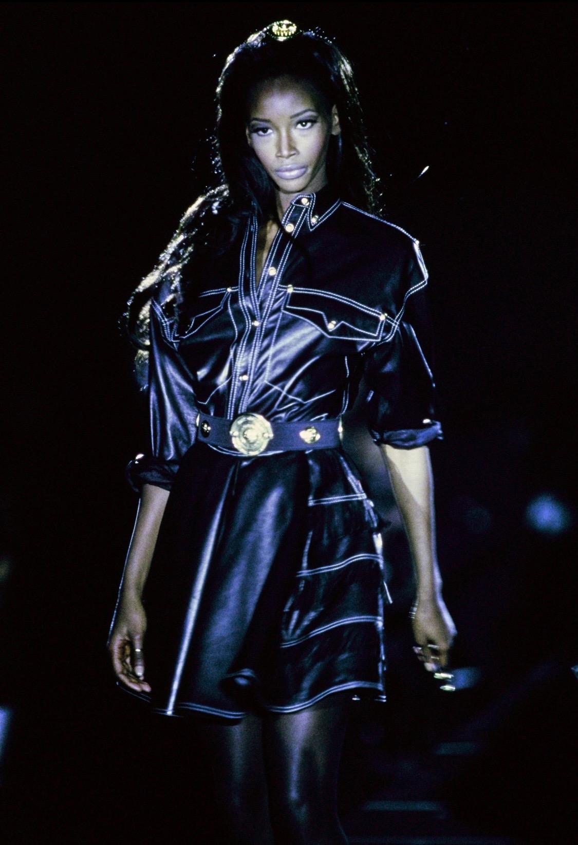 F/W 1992 Gianni Versace 'Miss S&M' Studded Leather Fringe Bondage A - Line Skirt - RealList