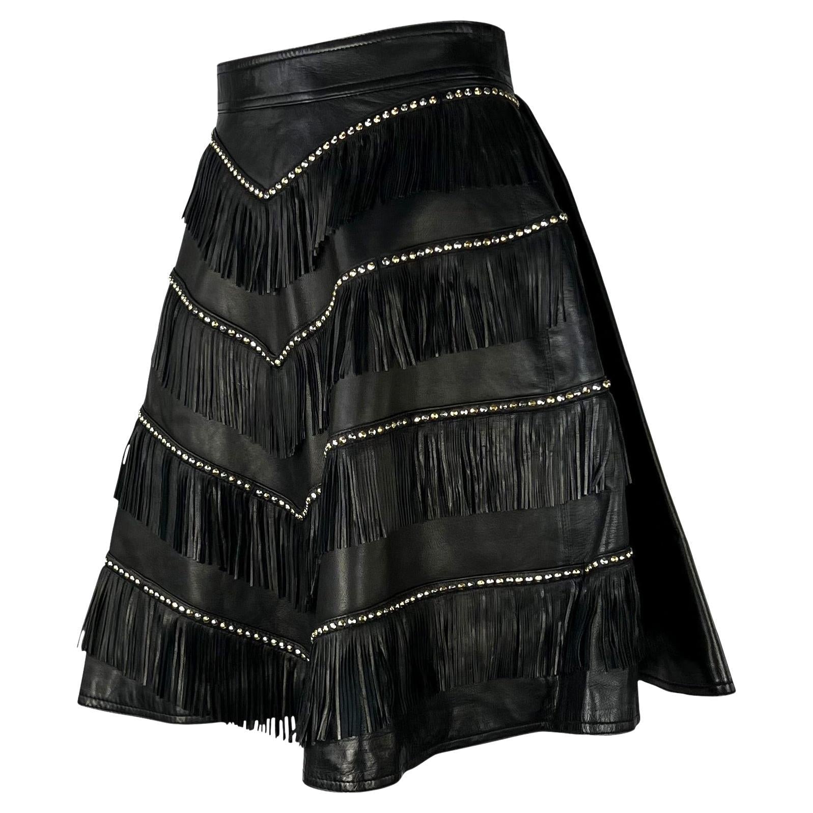 F/W 1992 Gianni Versace 'Miss S&M' Studded Leather Fringe Bondage A - Line Skirt - RealList