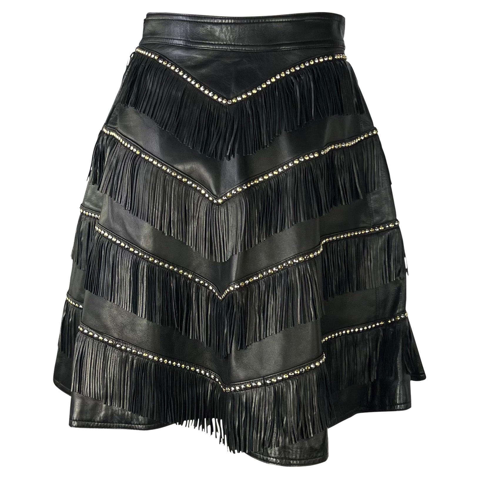 F/W 1992 Gianni Versace 'Miss S&M' Studded Leather Fringe Bondage A - Line Skirt - RealList