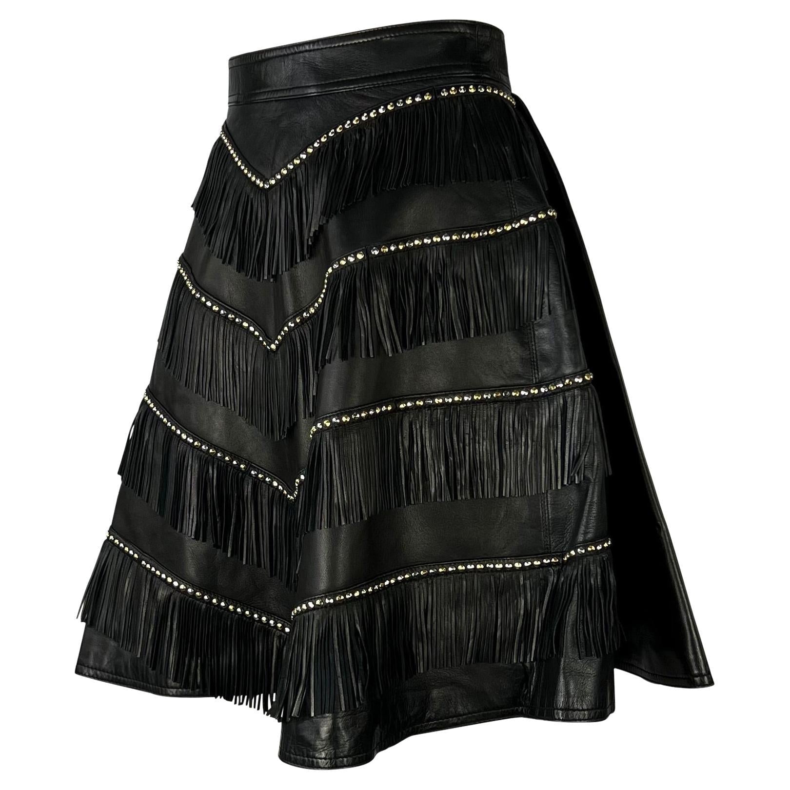 F/W 1992 Gianni Versace 'Miss S&M' Studded Leather Fringe Bondage A - Line Skirt - RealList