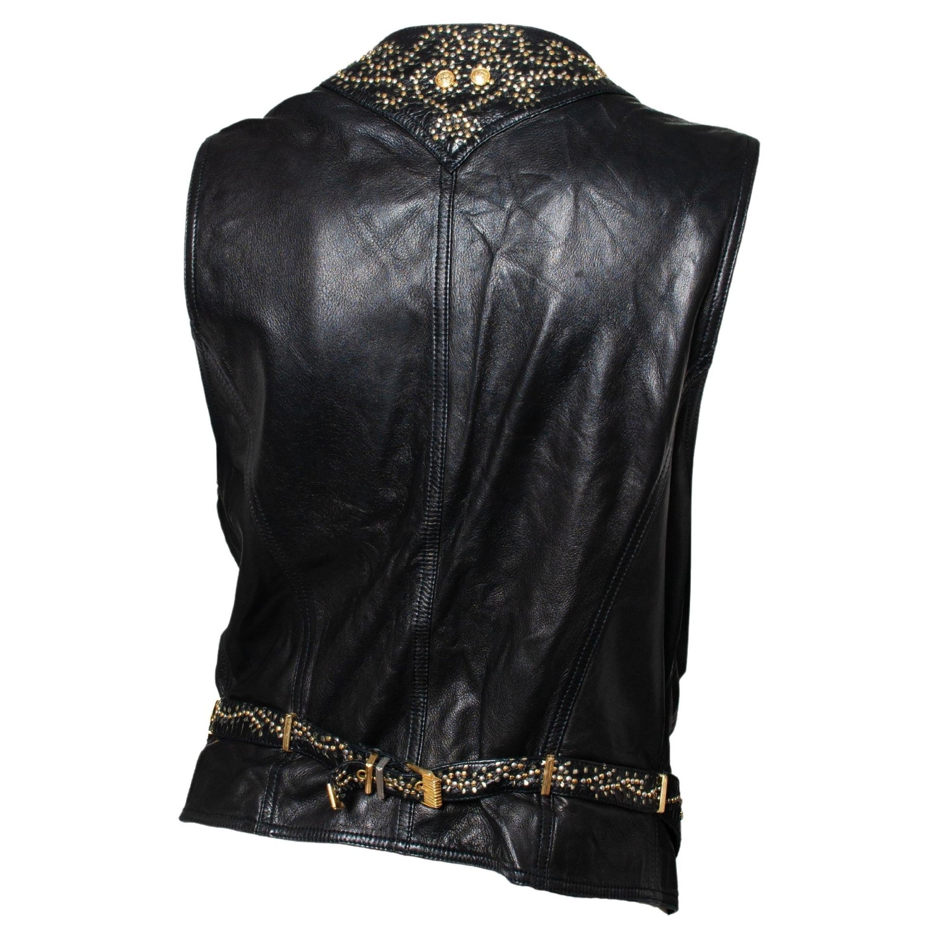 F/W 1992 Gianni Versace 'Miss S&M' Studded Leather Vest Medusa Accents - RealList