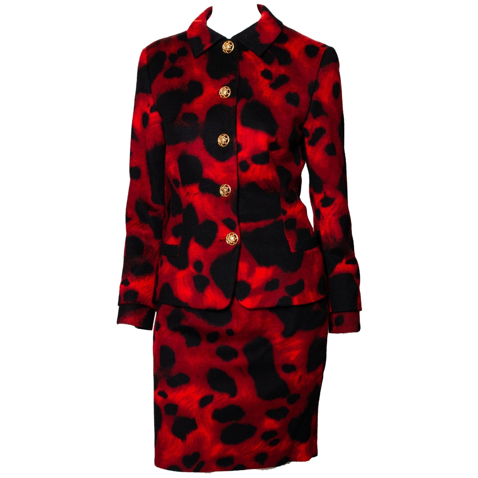 F/W 1992 Gianni Versace Red Leopard Print Skirt Suit - RealList