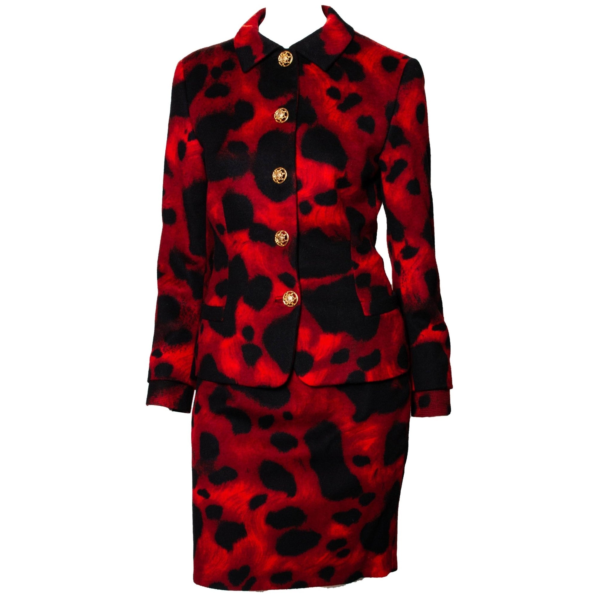 F/W 1992 Gianni Versace Red Leopard Print Skirt Suit - RealList
