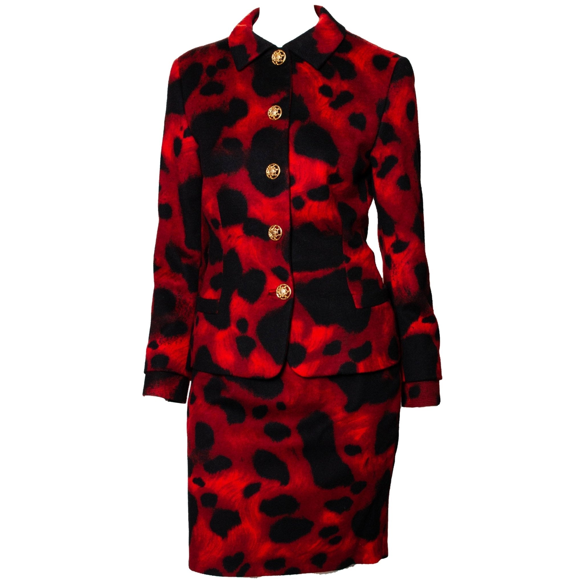 F/W 1992 Gianni Versace Red Leopard Print Skirt Suit - RealList